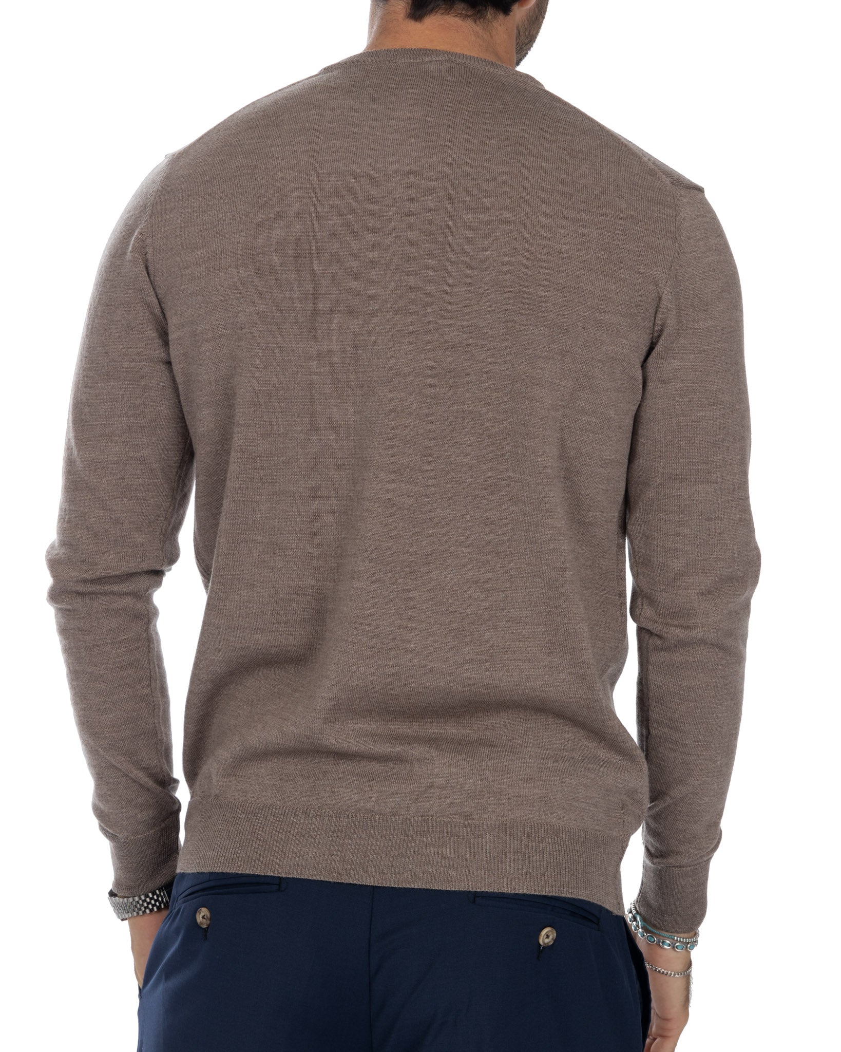 Furore - Pull ras du cou en laine mérinos Tollegno beige