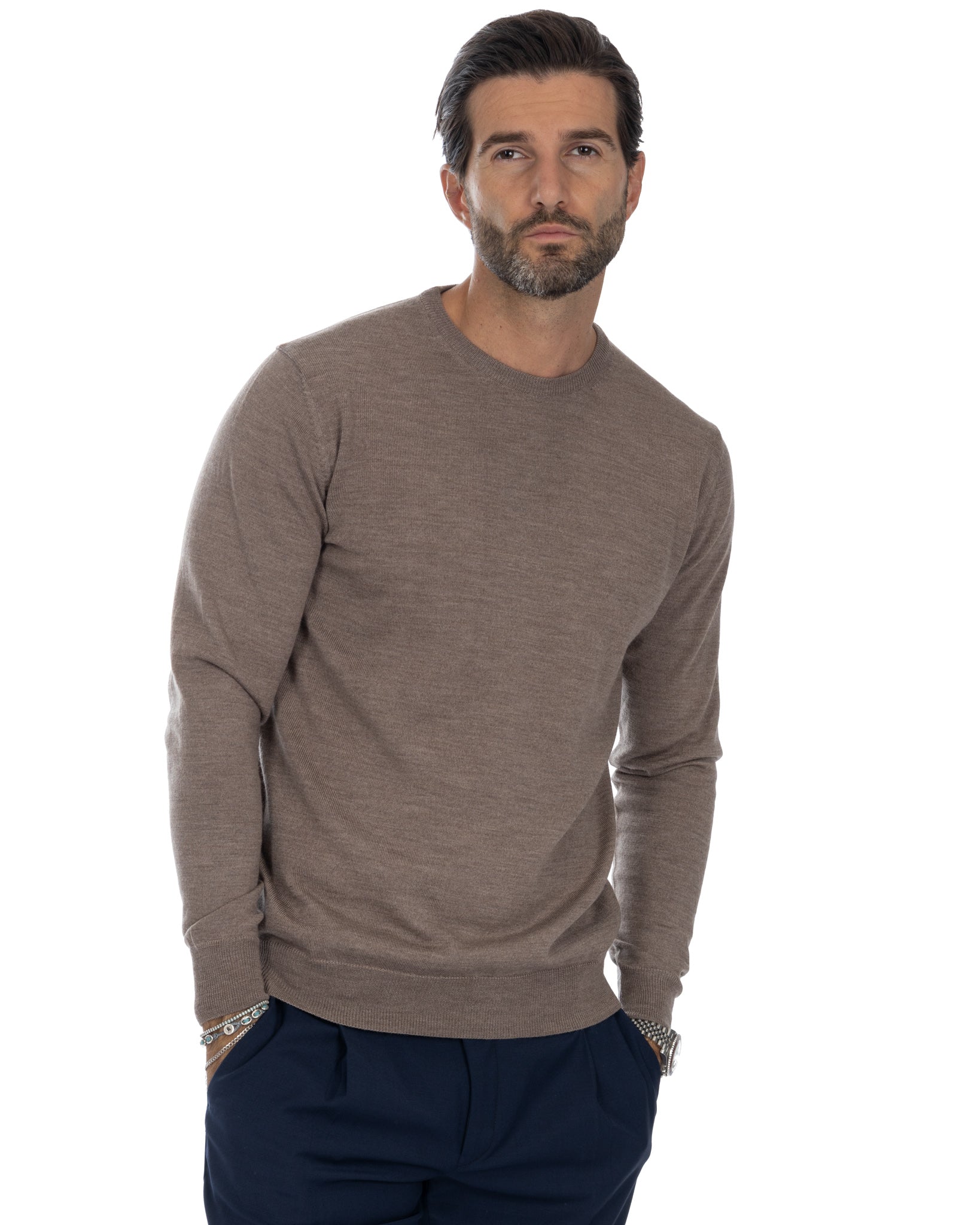 Furore - Pull ras du cou en laine mérinos Tollegno beige