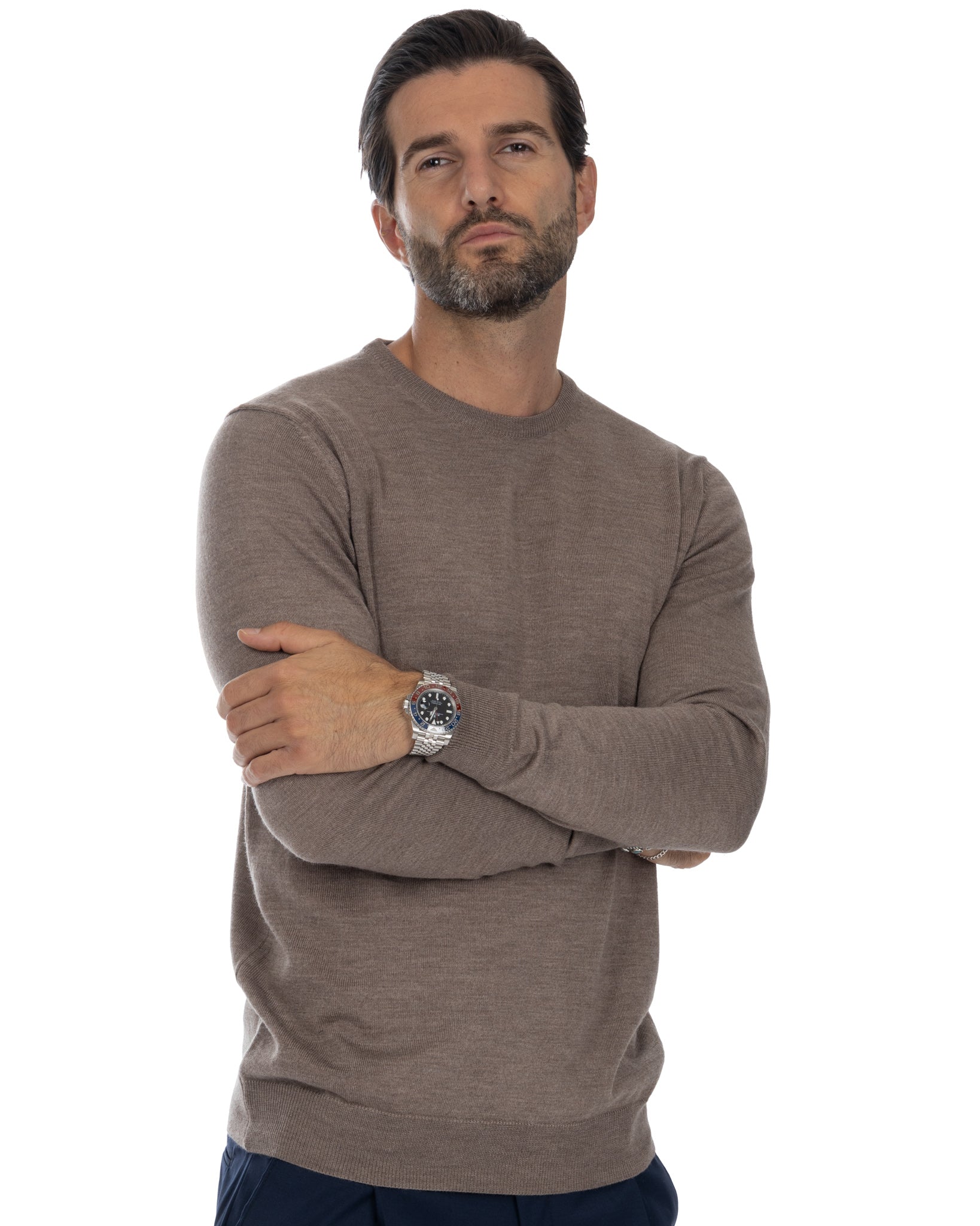 Furore - Pull ras du cou en laine mérinos Tollegno beige