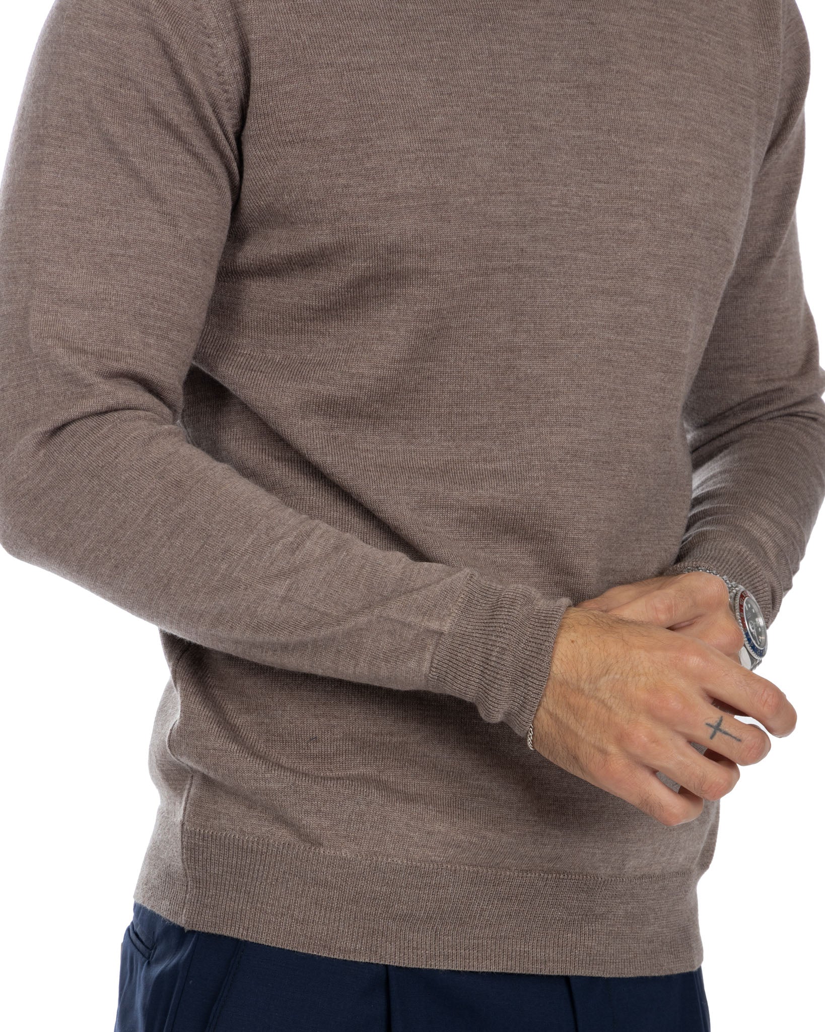 Furore - Pull ras du cou en laine mérinos Tollegno beige