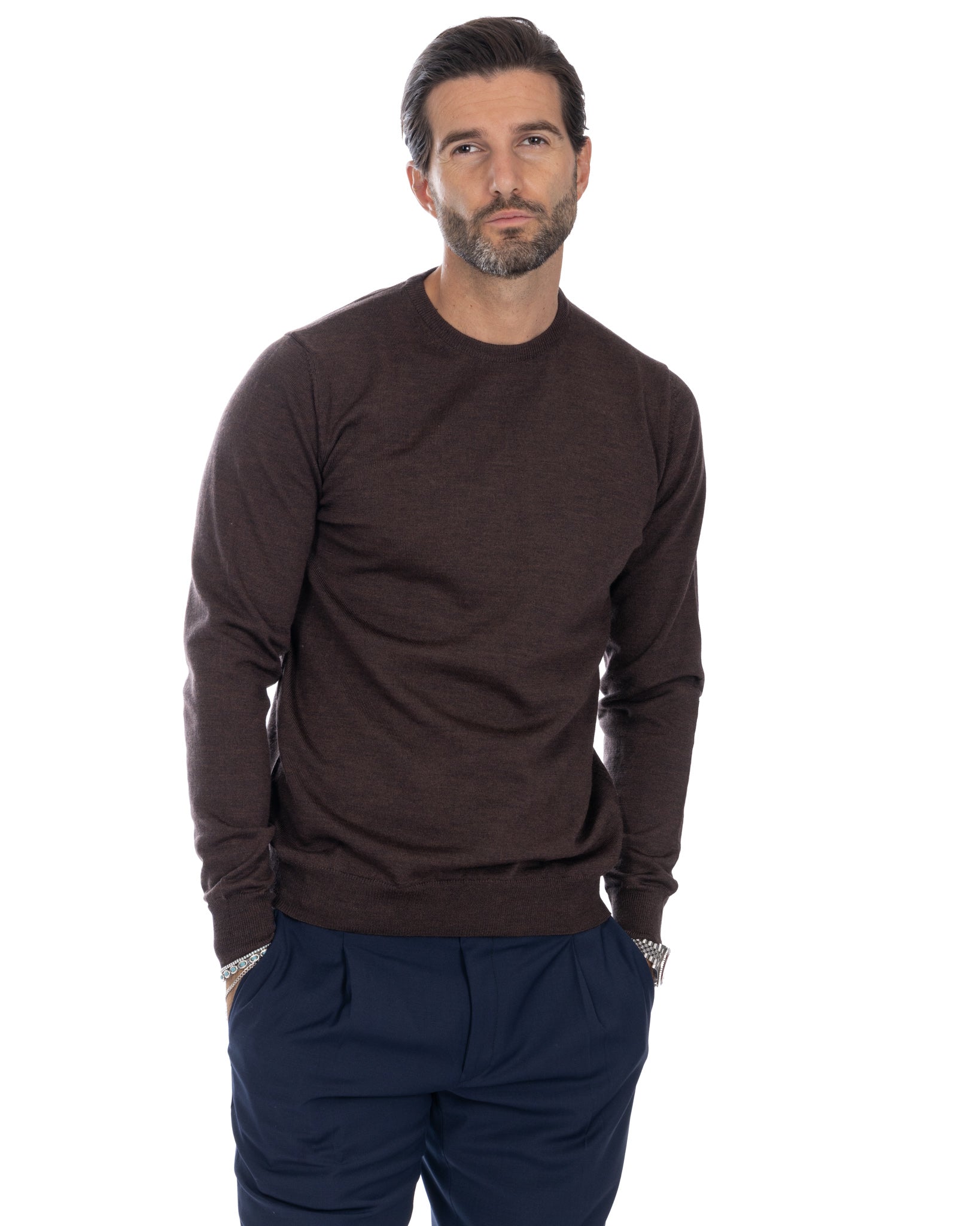 Furore crewneck in Tollegno merino wool dark brown