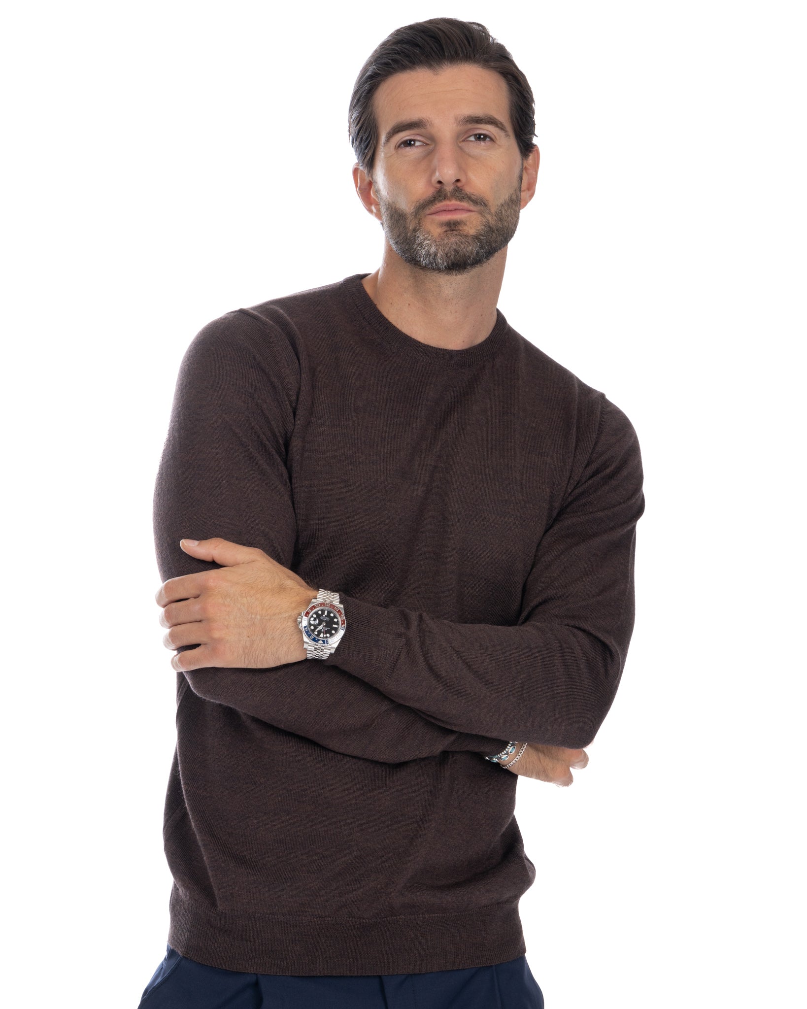 Furore crewneck in Tollegno merino wool dark brown