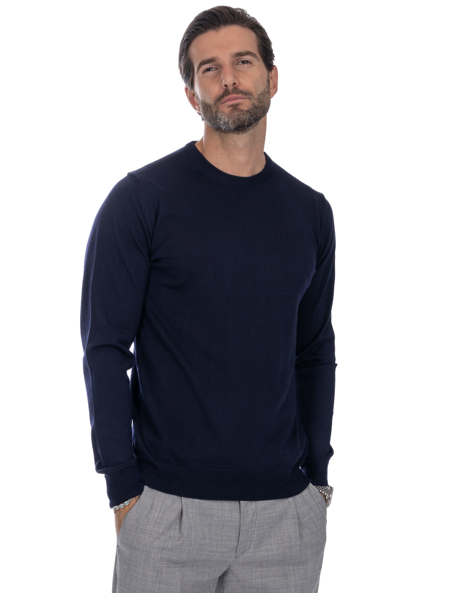 Girocollo Furore in lana merino Tollegno blu