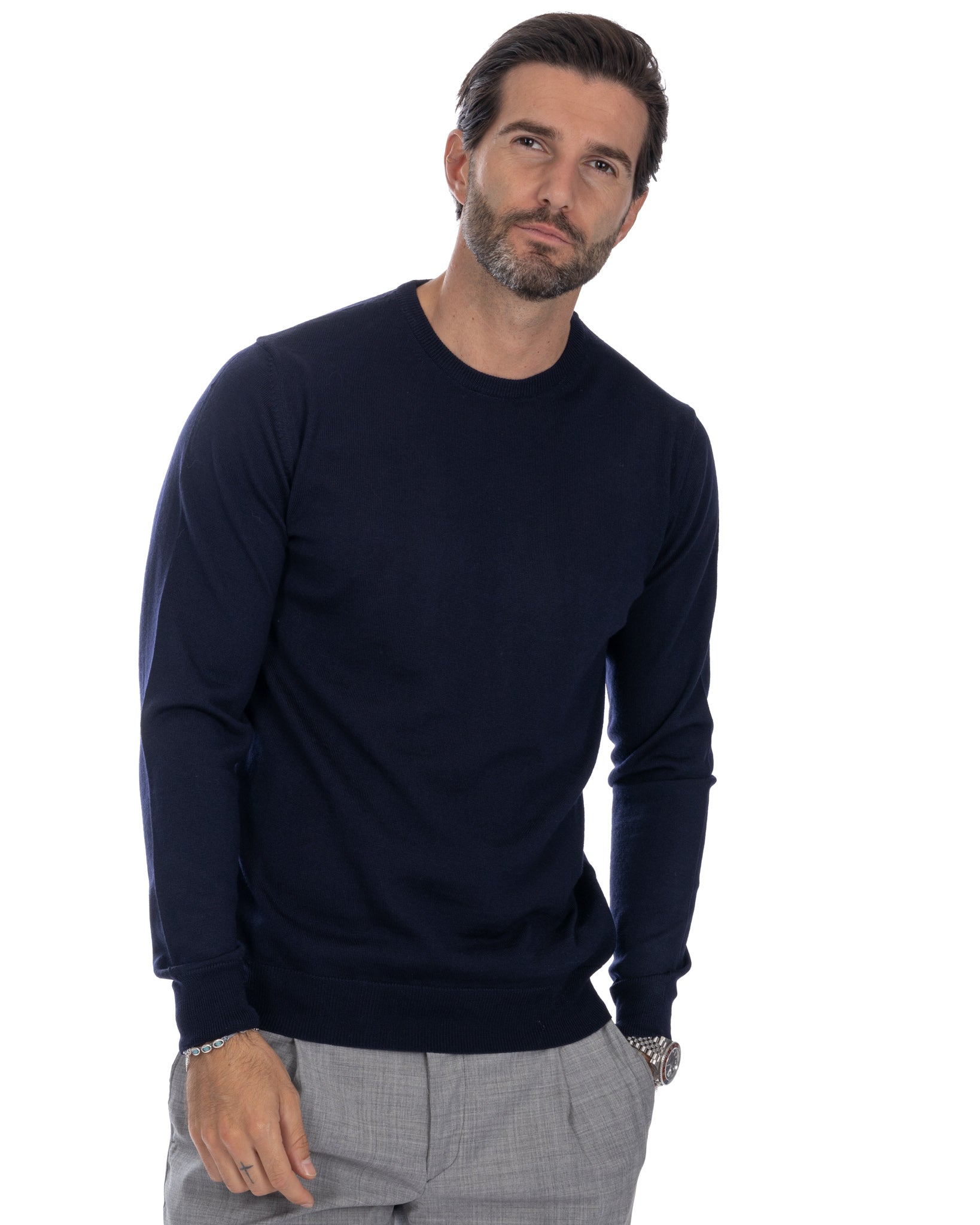 Furore crewneck in merino wool Tollegno blue