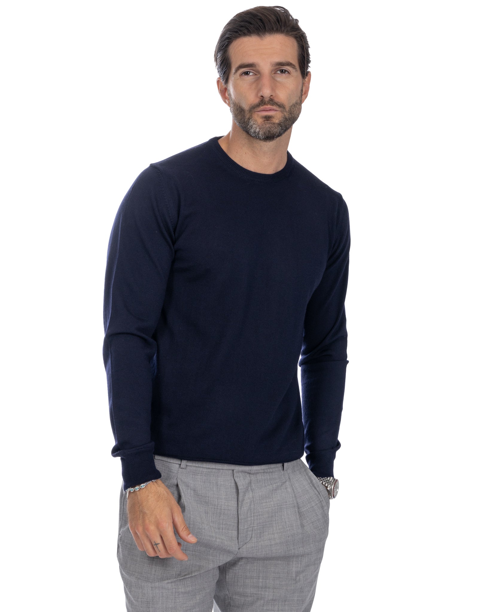 Furore crewneck in merino wool Tollegno blue
