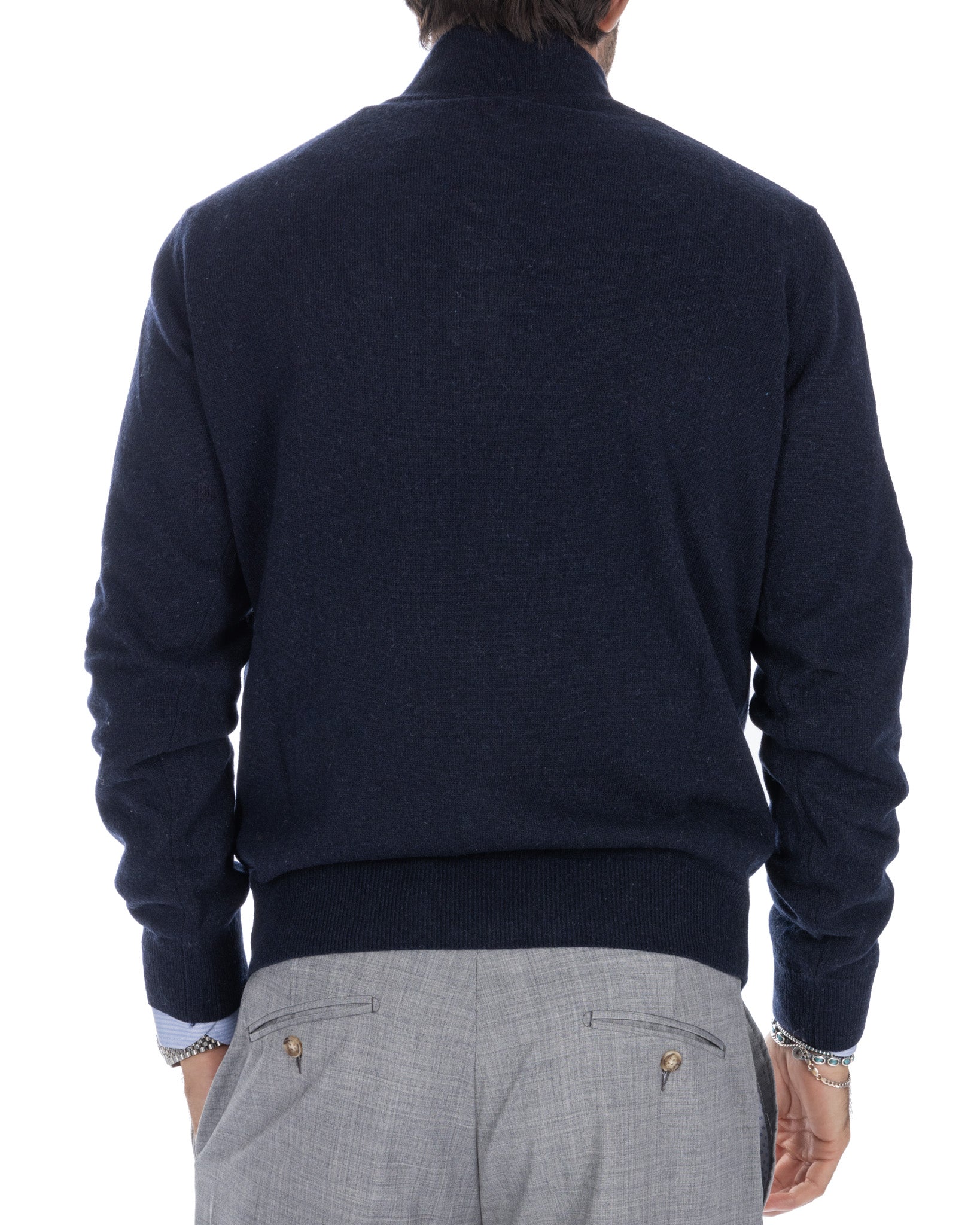 Lupetto con zip Rory in misto cachemire blu