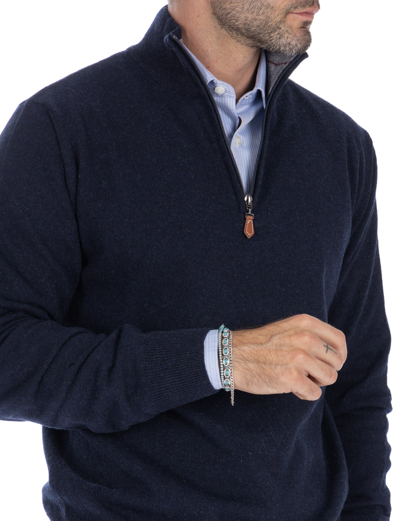 Lupetto con zip Rory in misto cachemire blu