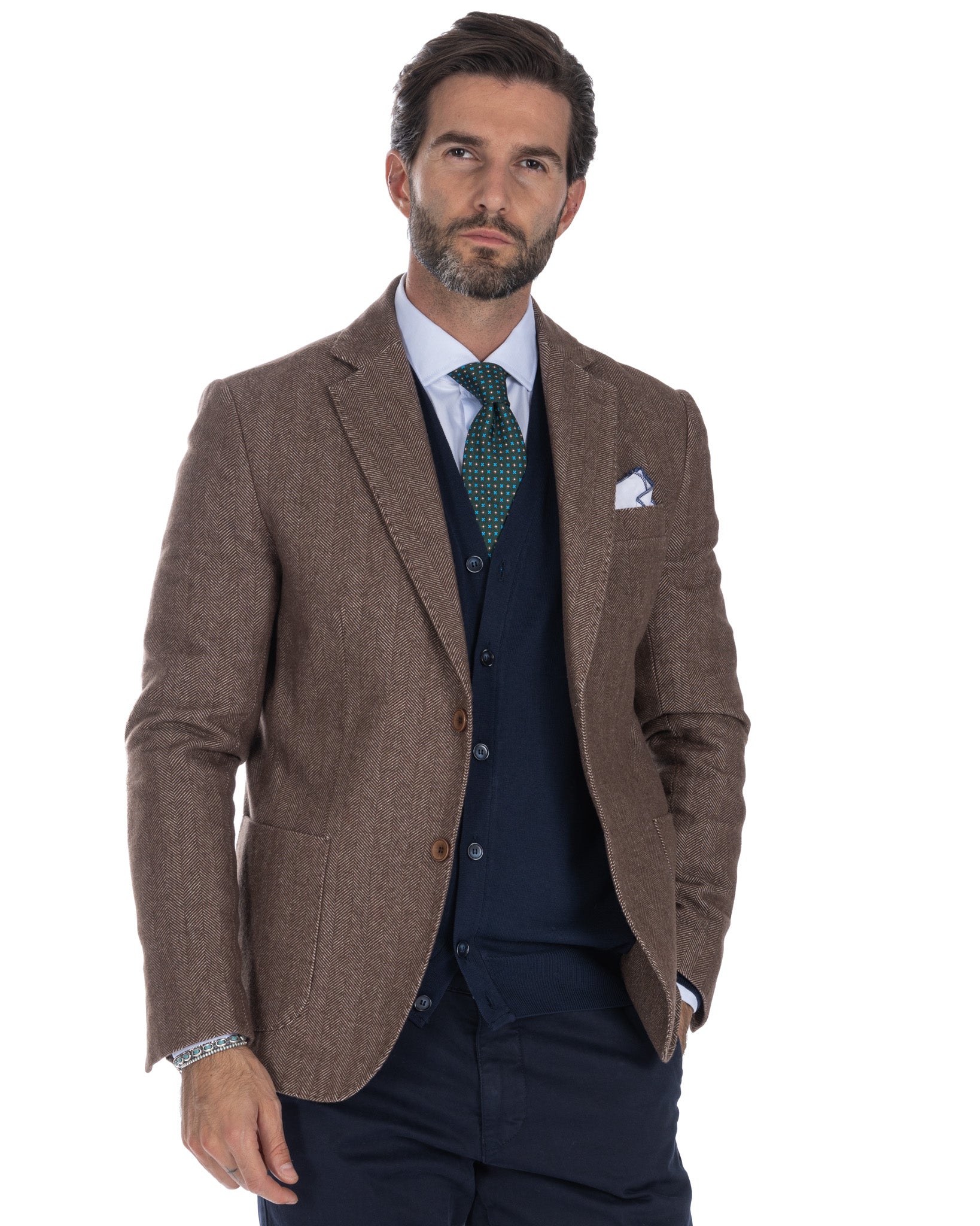 Jerome - chaqueta de espiga marrón de botonadura sencilla