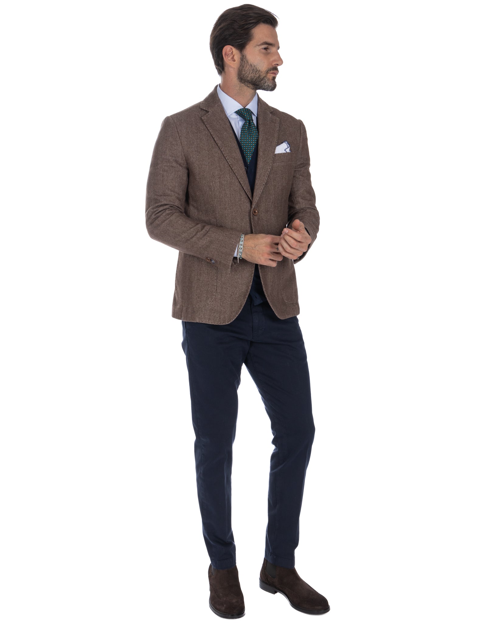 Jerome - chaqueta de espiga marrón de botonadura sencilla