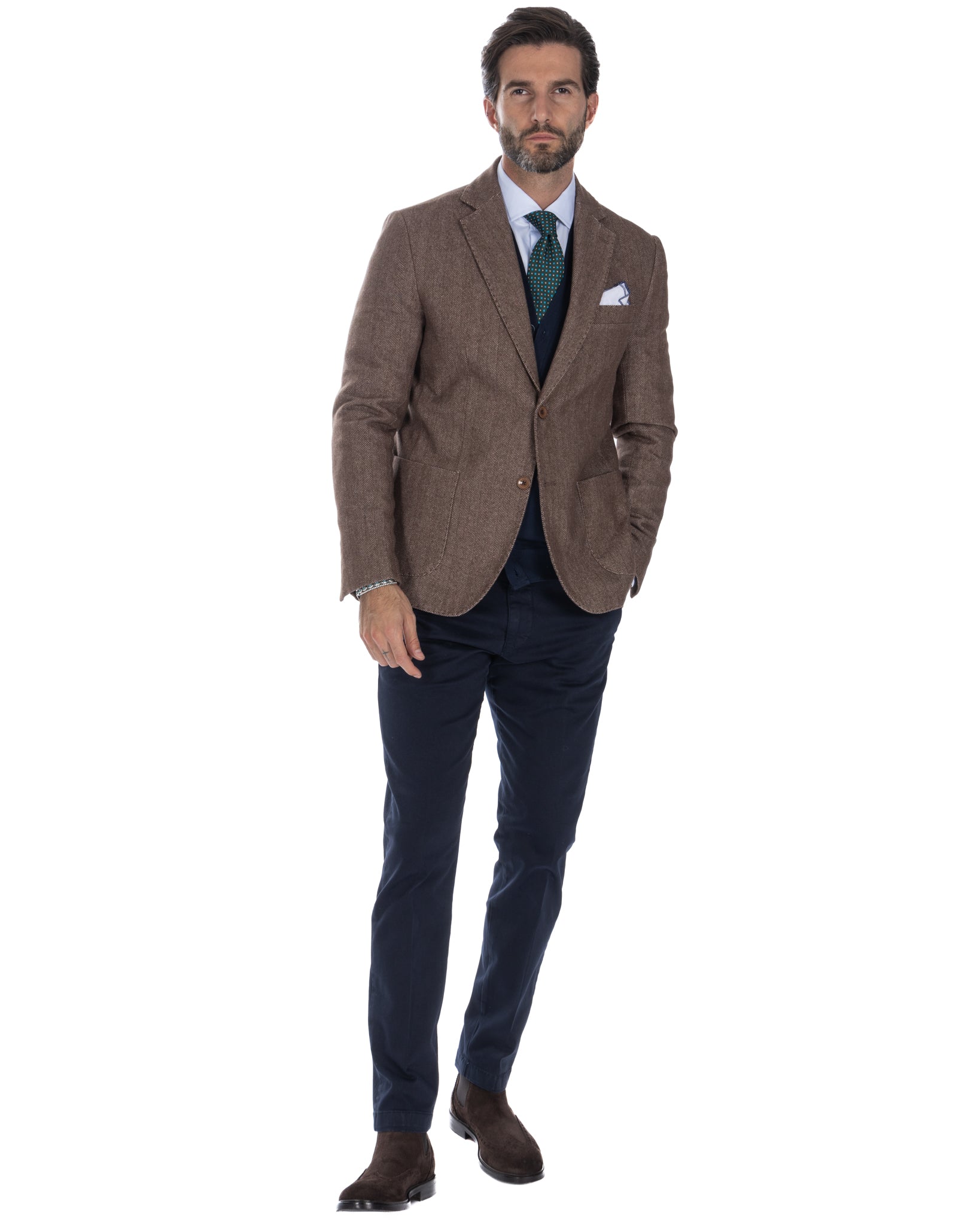 Jerome - chaqueta de espiga marrón de botonadura sencilla