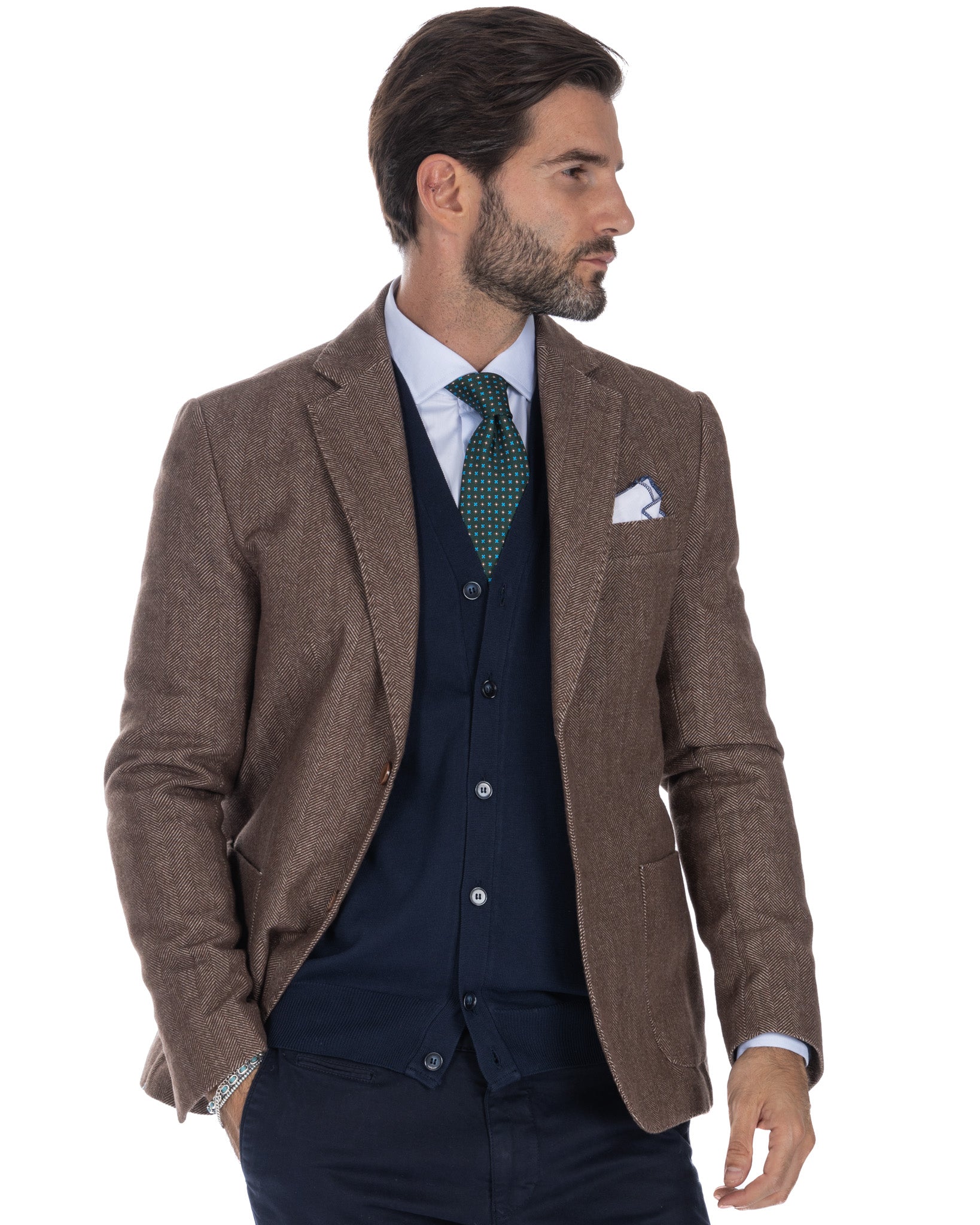 Jerome - chaqueta de espiga marrón de botonadura sencilla