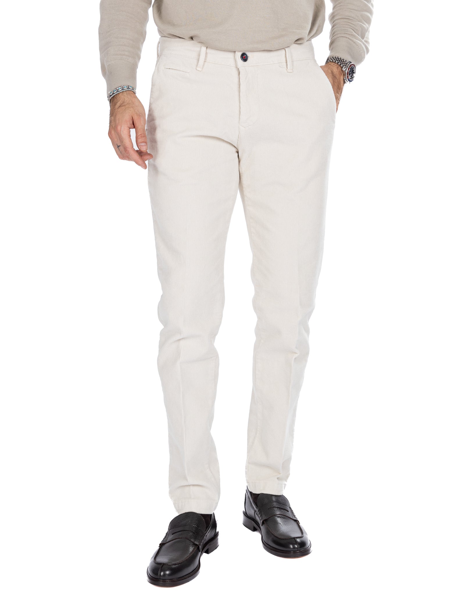 Kim - pantalon rocker en velours crème