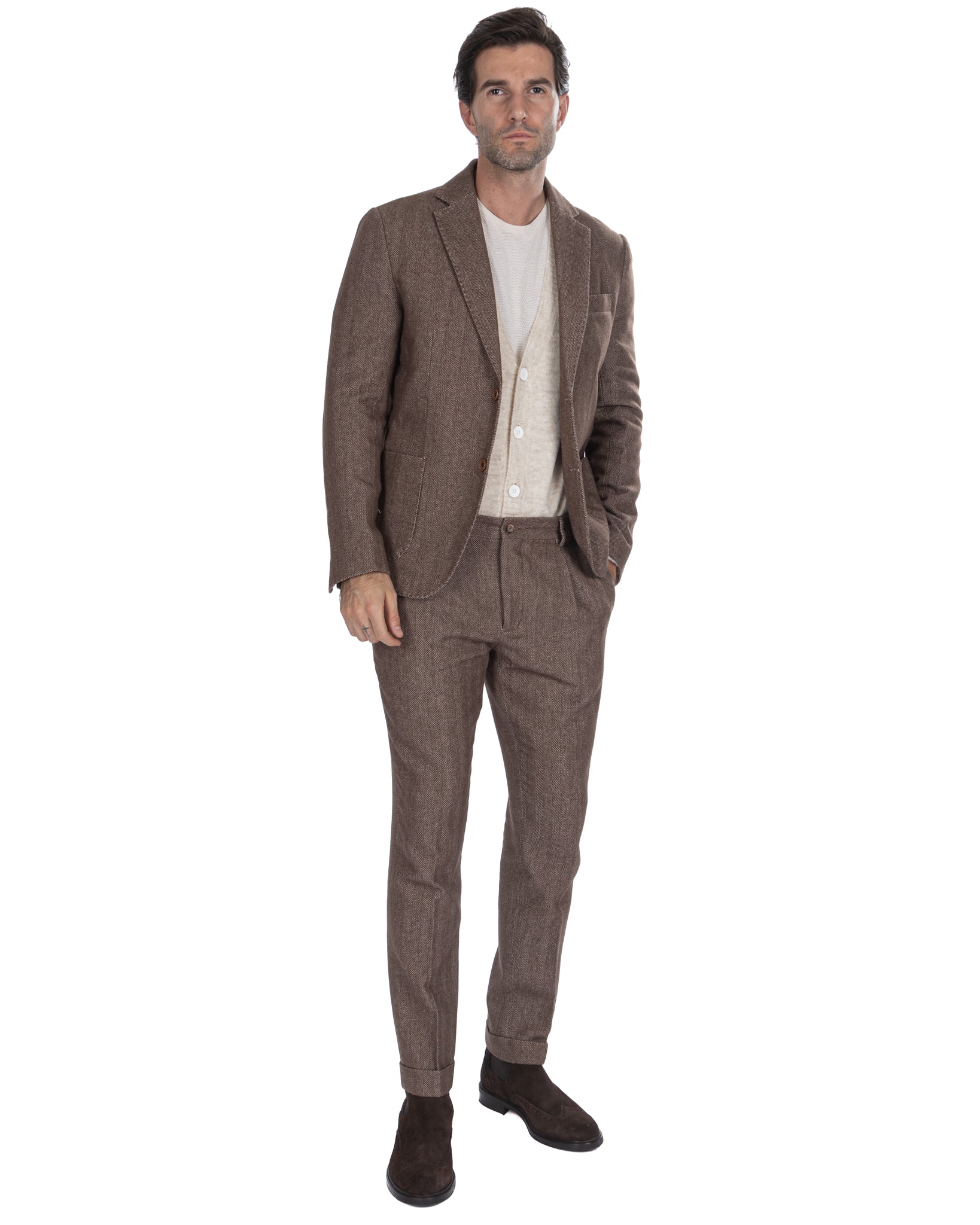 Jerome - chaqueta de espiga marrón de botonadura sencilla