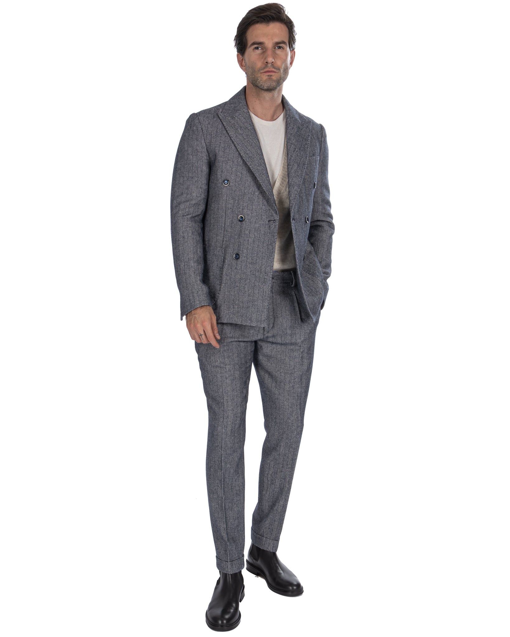 Thierry - blue herringbone double-breasted jacket