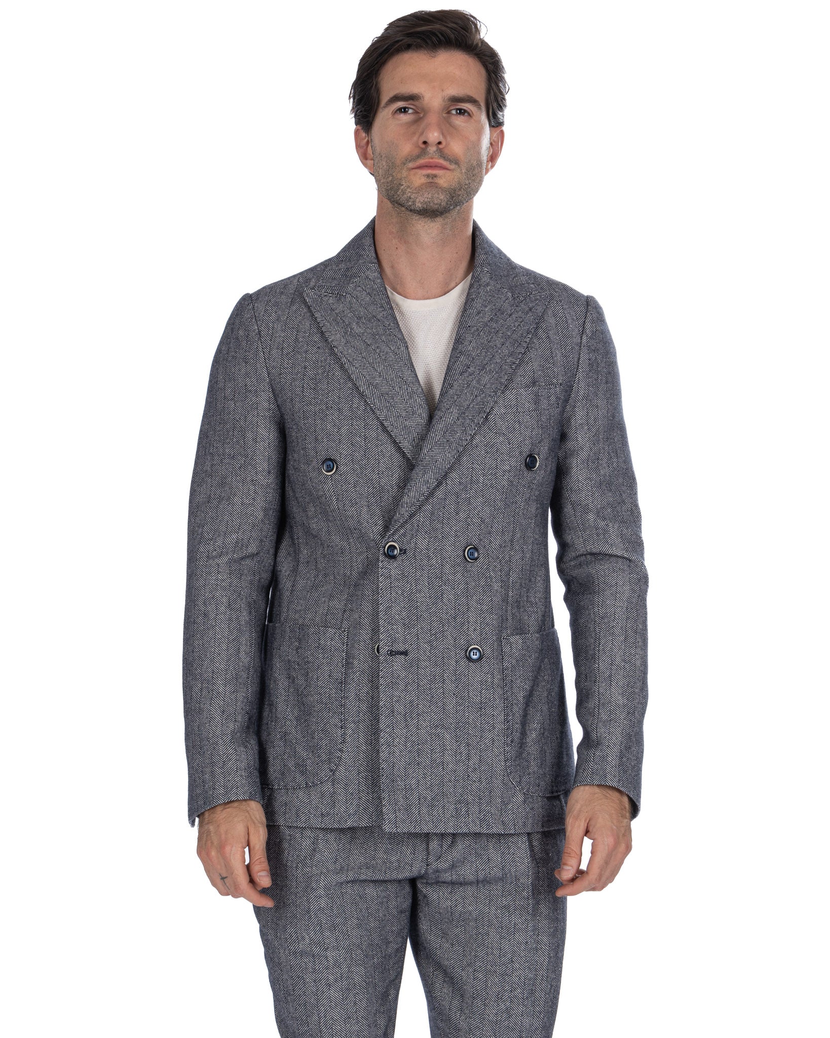 Thierry - blue herringbone double-breasted jacket
