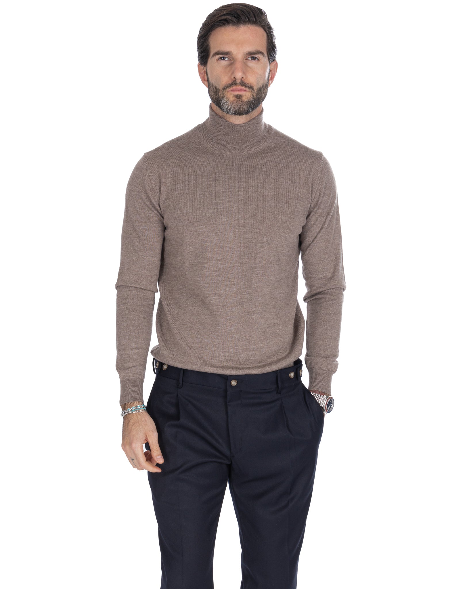 Vietri turtleneck in beige Tollegno wool