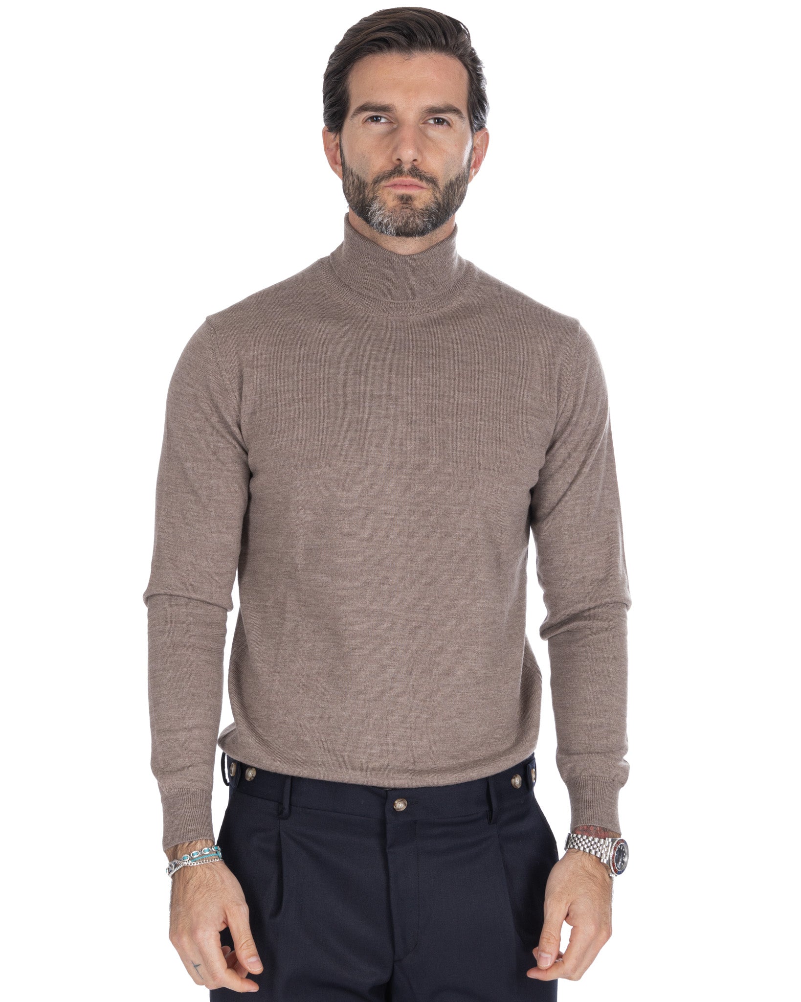Vietri turtleneck in beige Tollegno wool