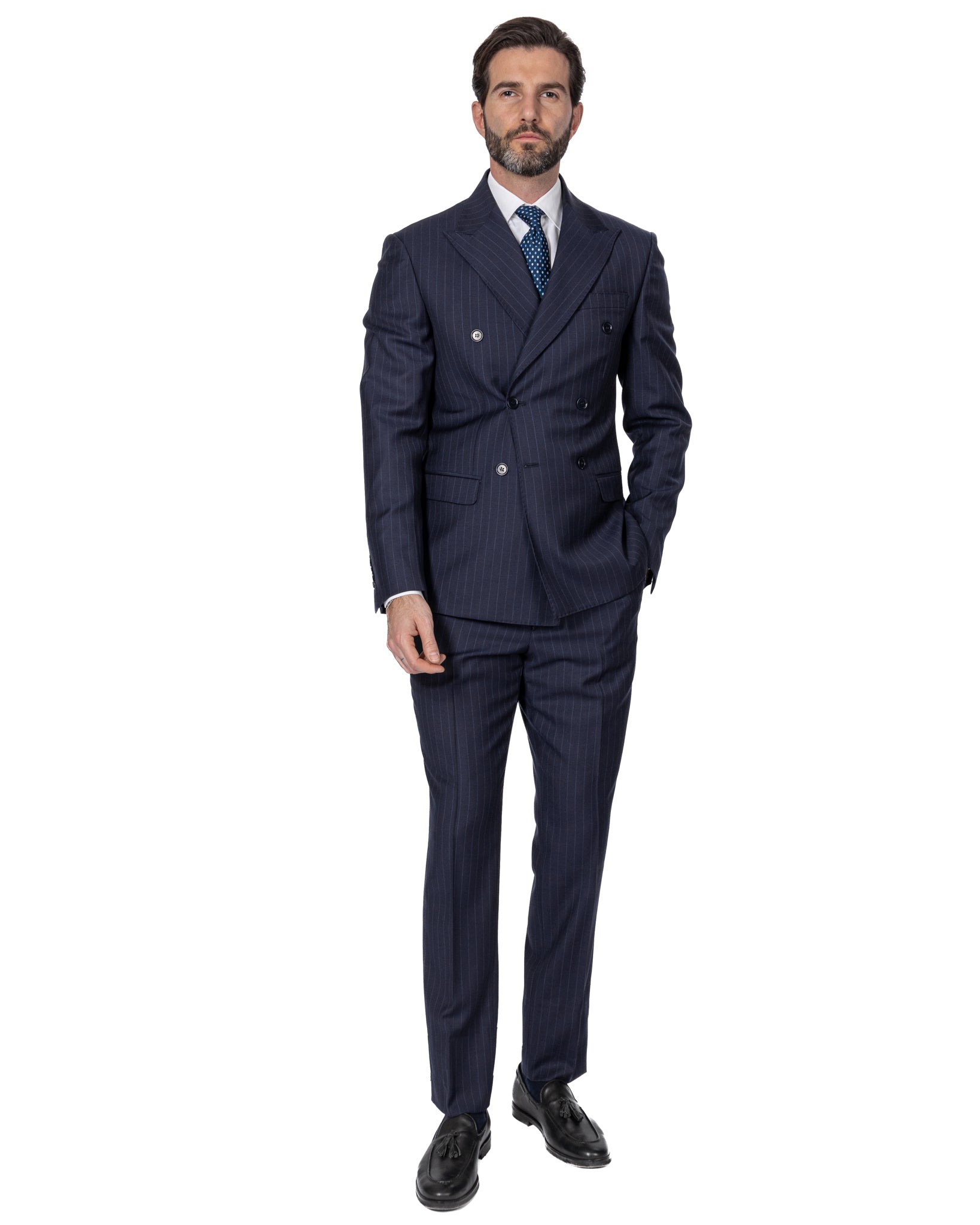 Blue Pinstripe Double Breasted Suit - Drago