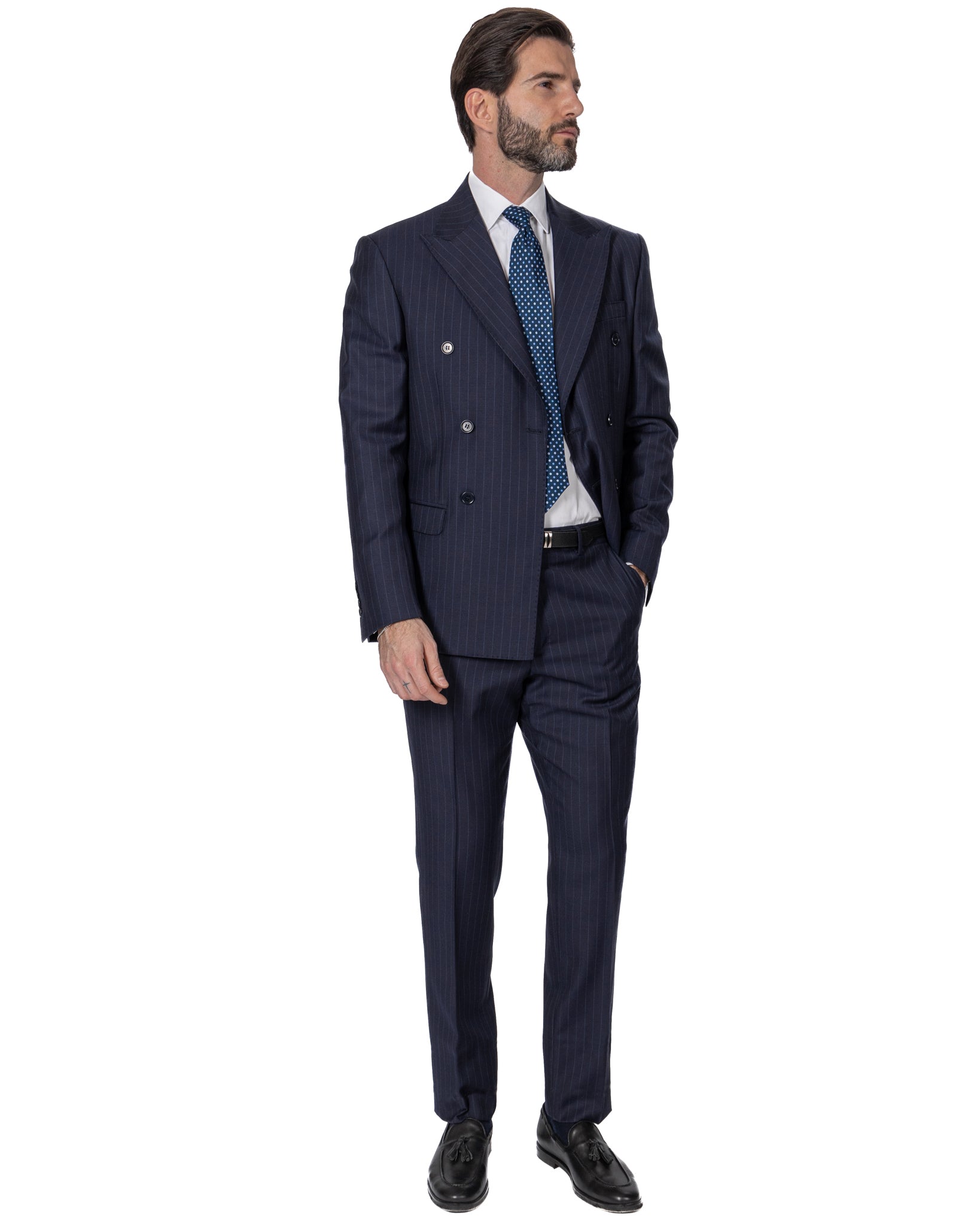 Blue Pinstripe Double Breasted Suit - Drago