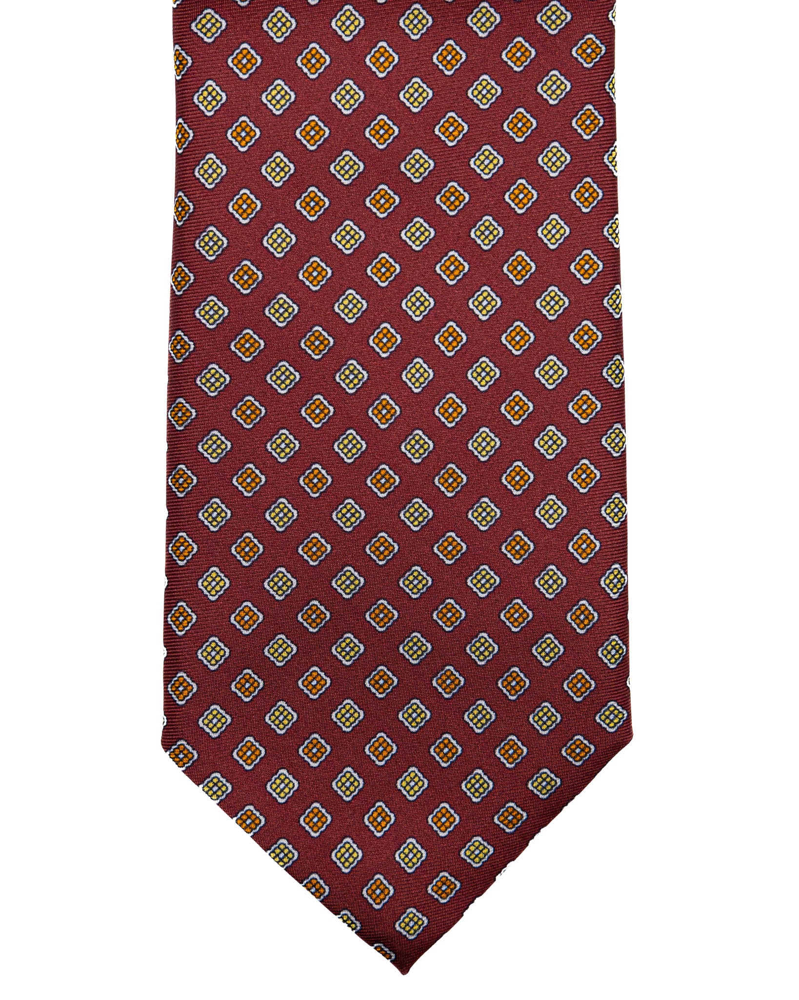 Cravate - sept plis en soie motif floral bordeaux