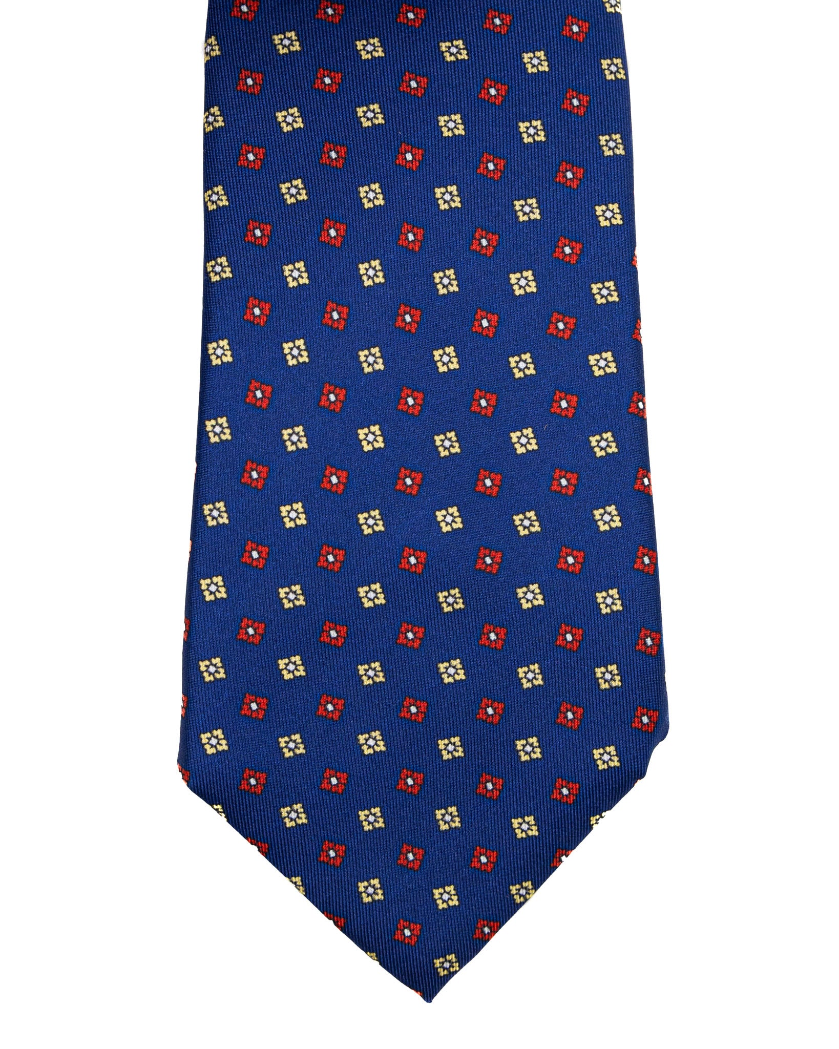 Cravate - sept plis en soie motif floral bleu marine