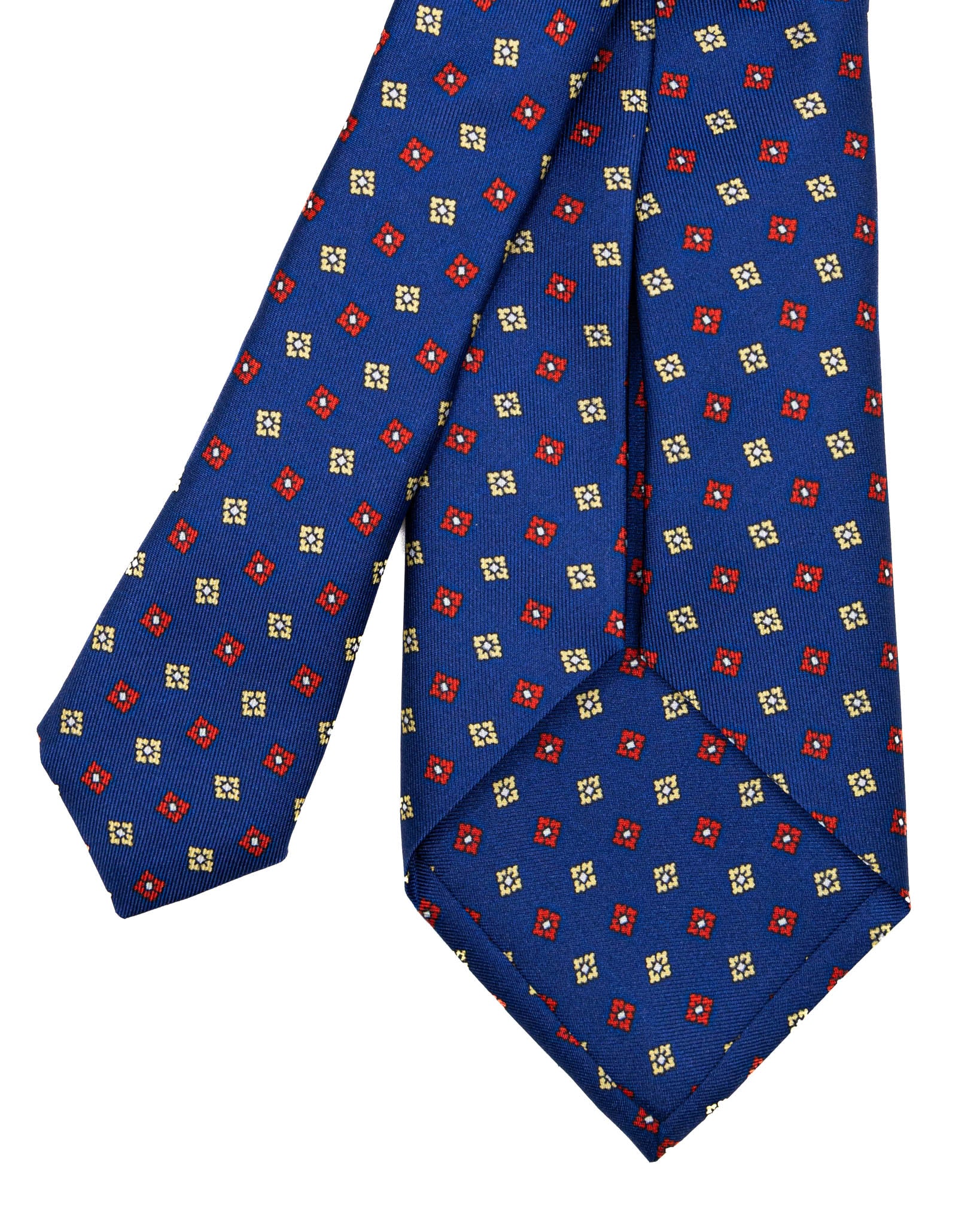 Cravate - sept plis en soie motif floral bleu marine