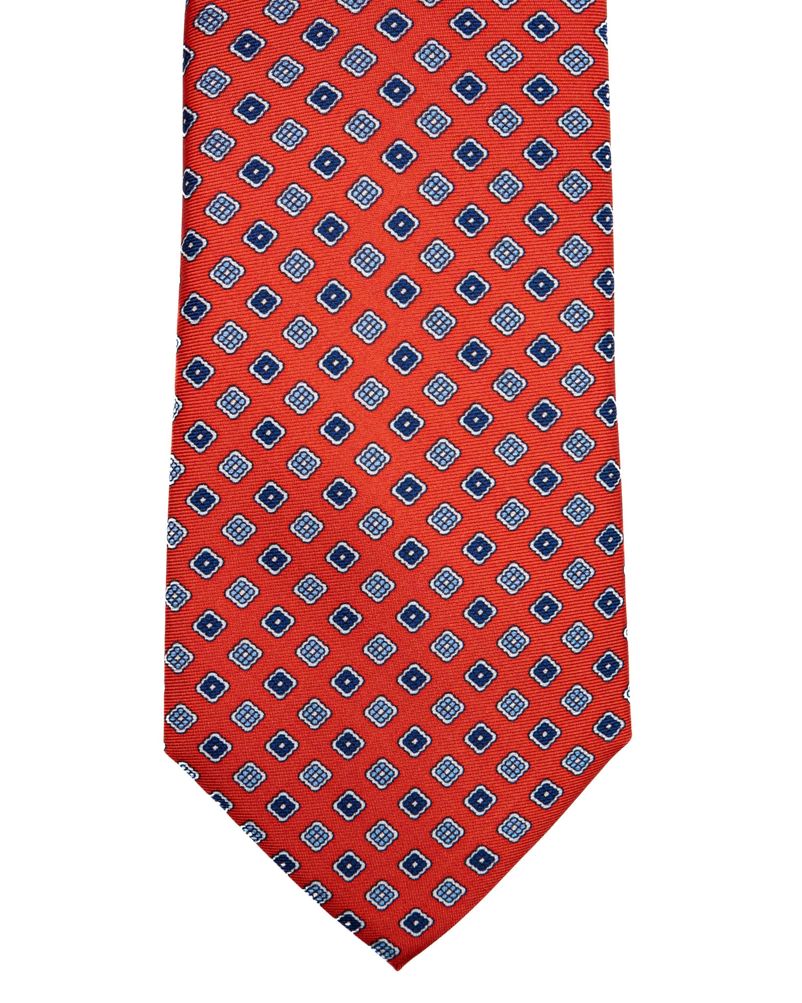 Cravate - soie rouge sept plis à motif floral