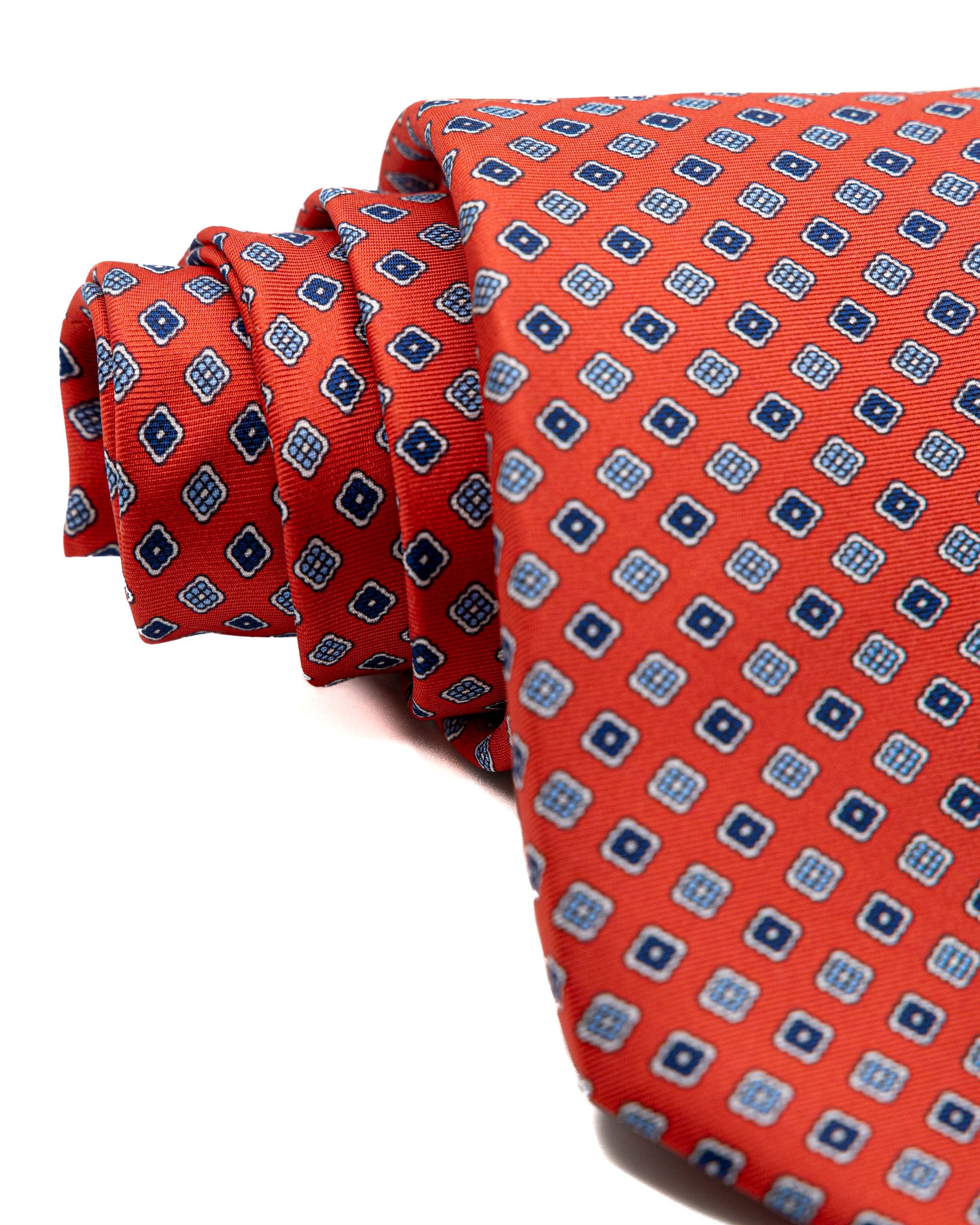 Tie - red seven fold silk with floral pattern