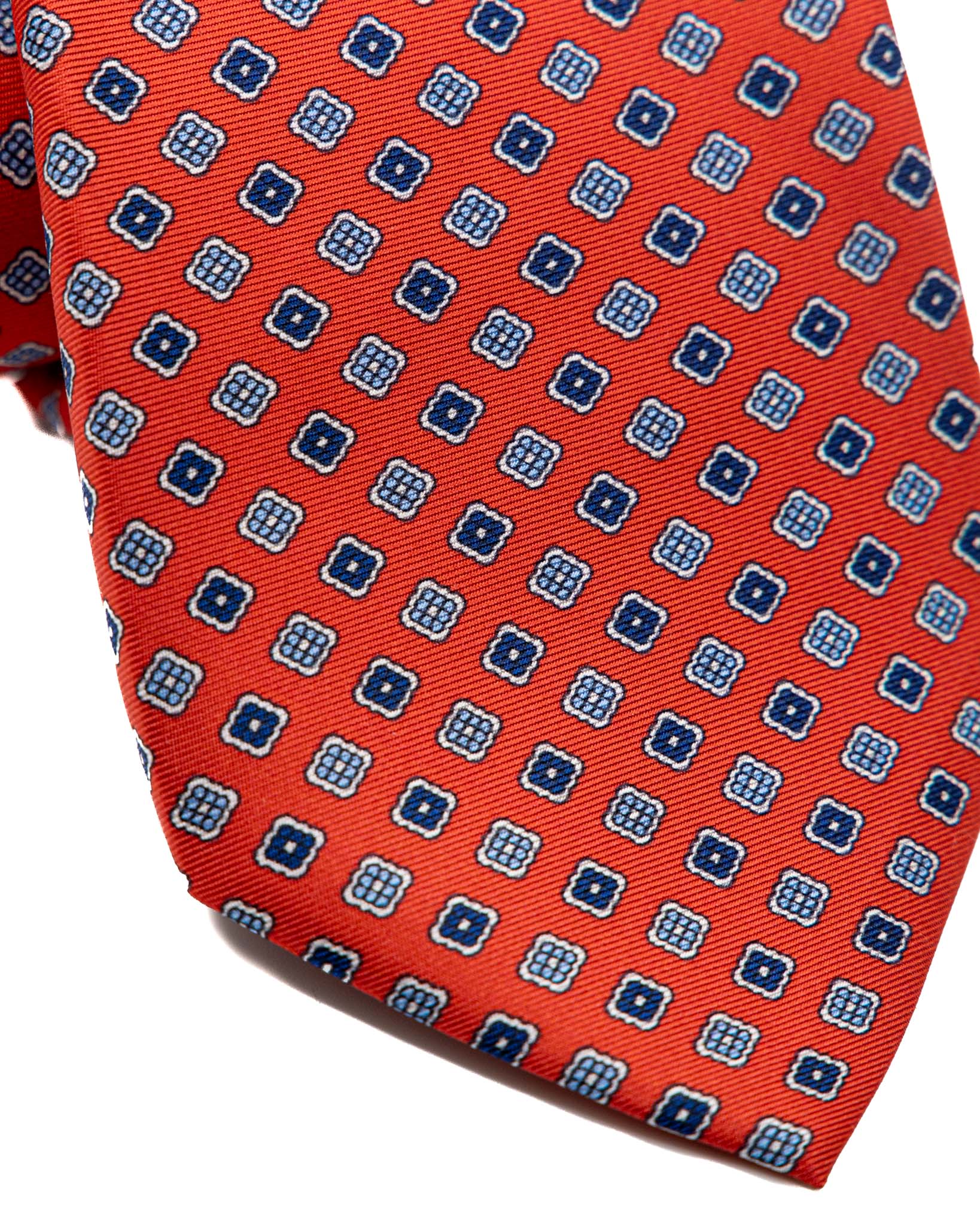 Tie - red seven fold silk with floral pattern
