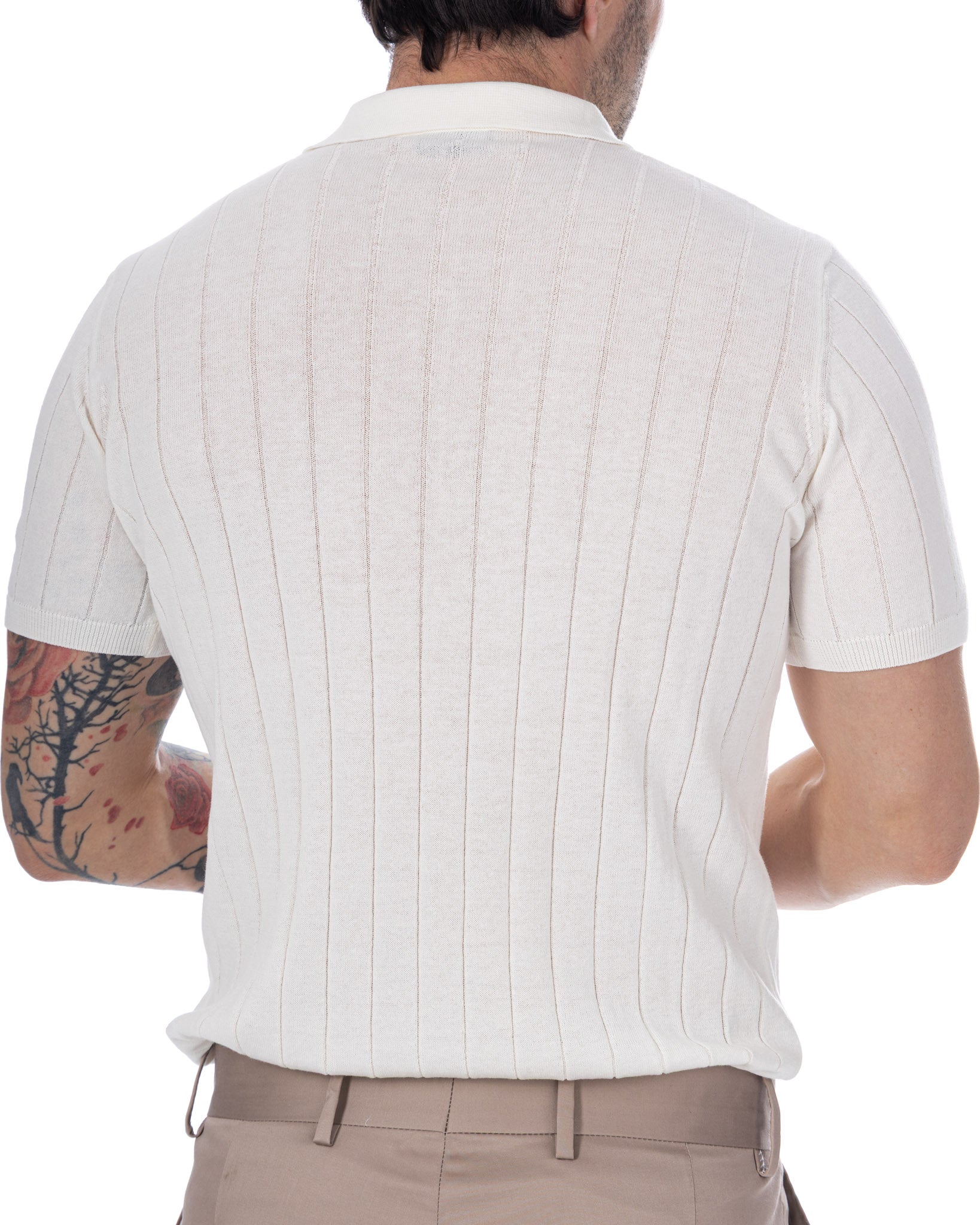 Cameron - White Ribbed Knit Polo
