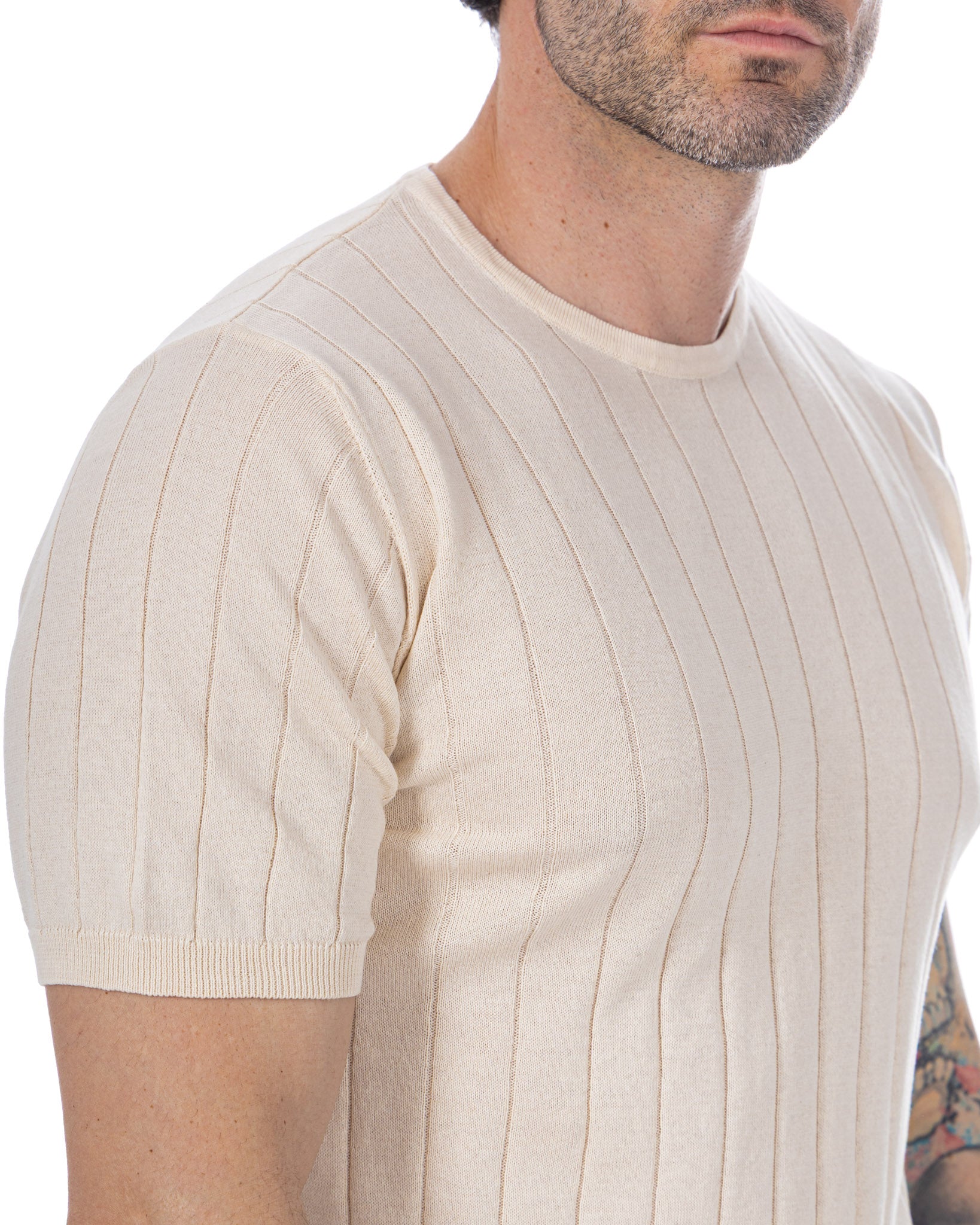 Adriano ribbed knit T-shirt in cream