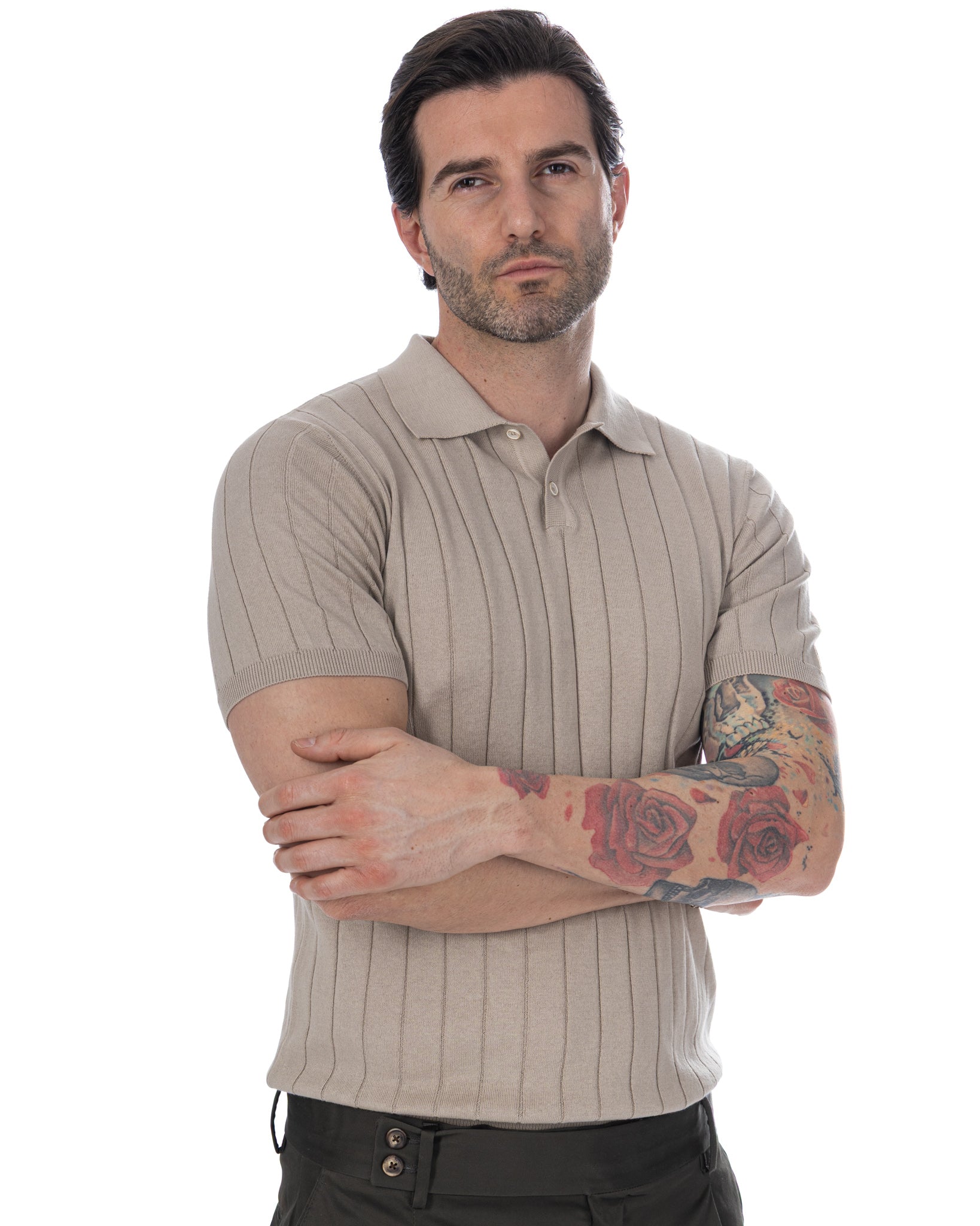 Cameron - polo in maglia a coste beige