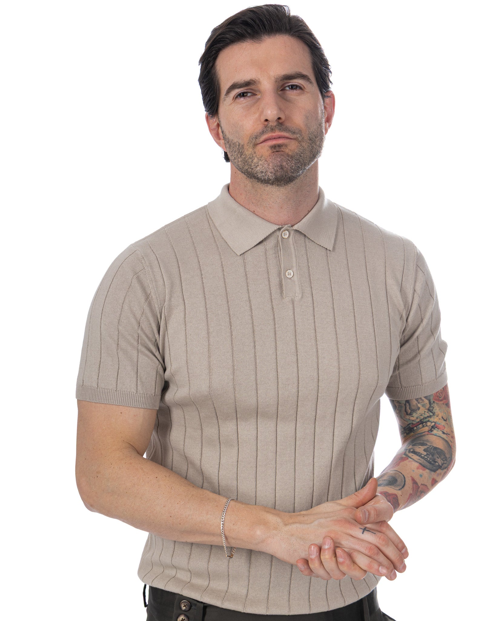 Cameron - polo in maglia a coste beige