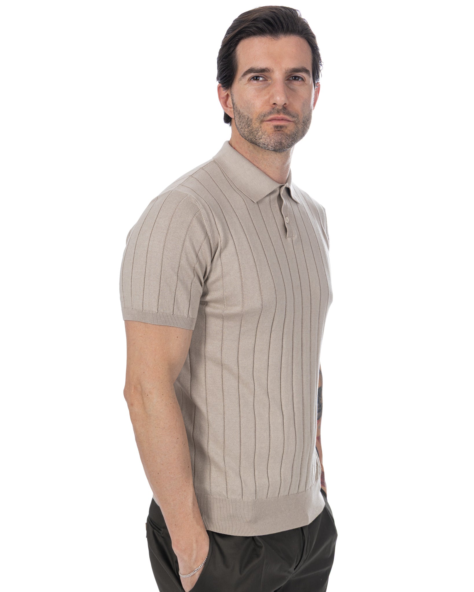 Cameron - polo in maglia a coste beige