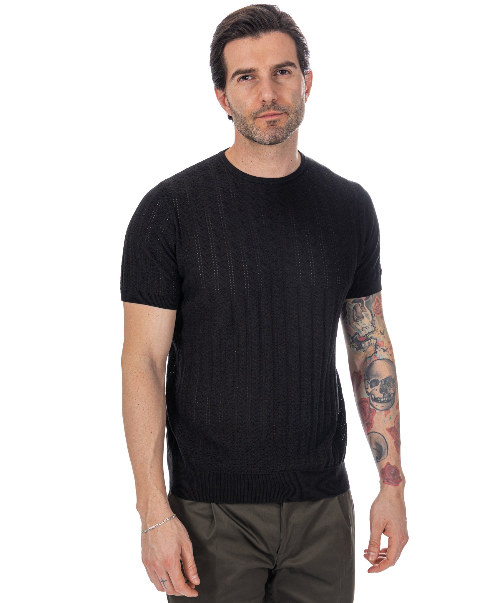 Nick - T-shirt en maille noire