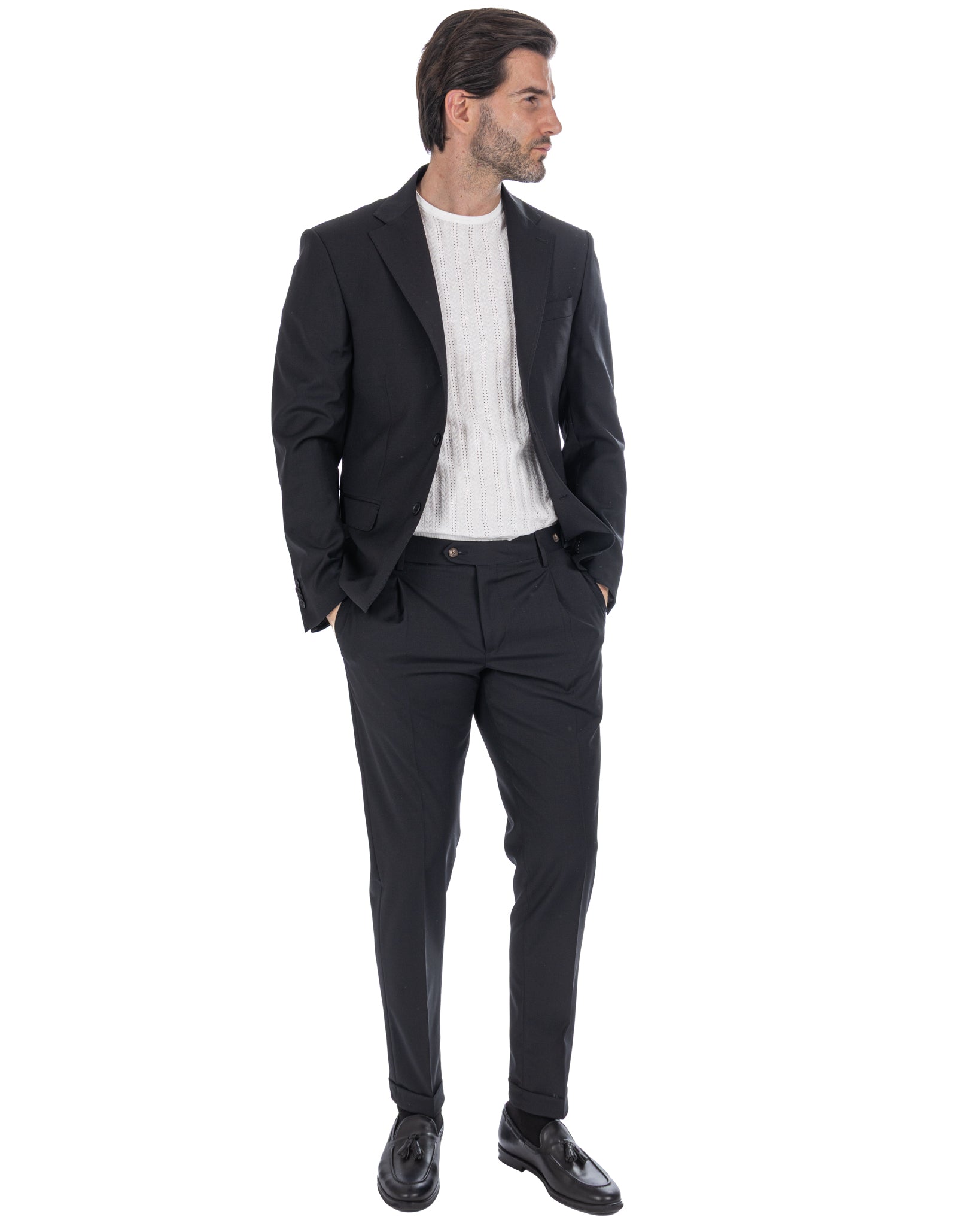 Victor - pantalon en laine mélangée noir