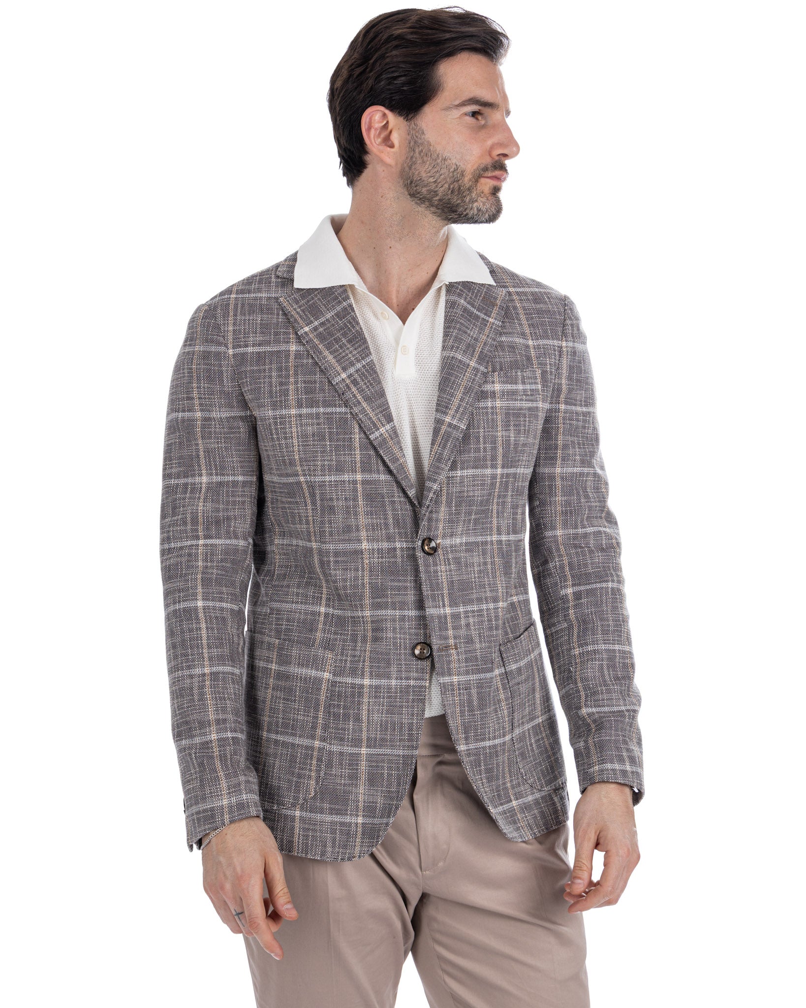 Sitka - Veste à carreaux beige à boutonnage simple