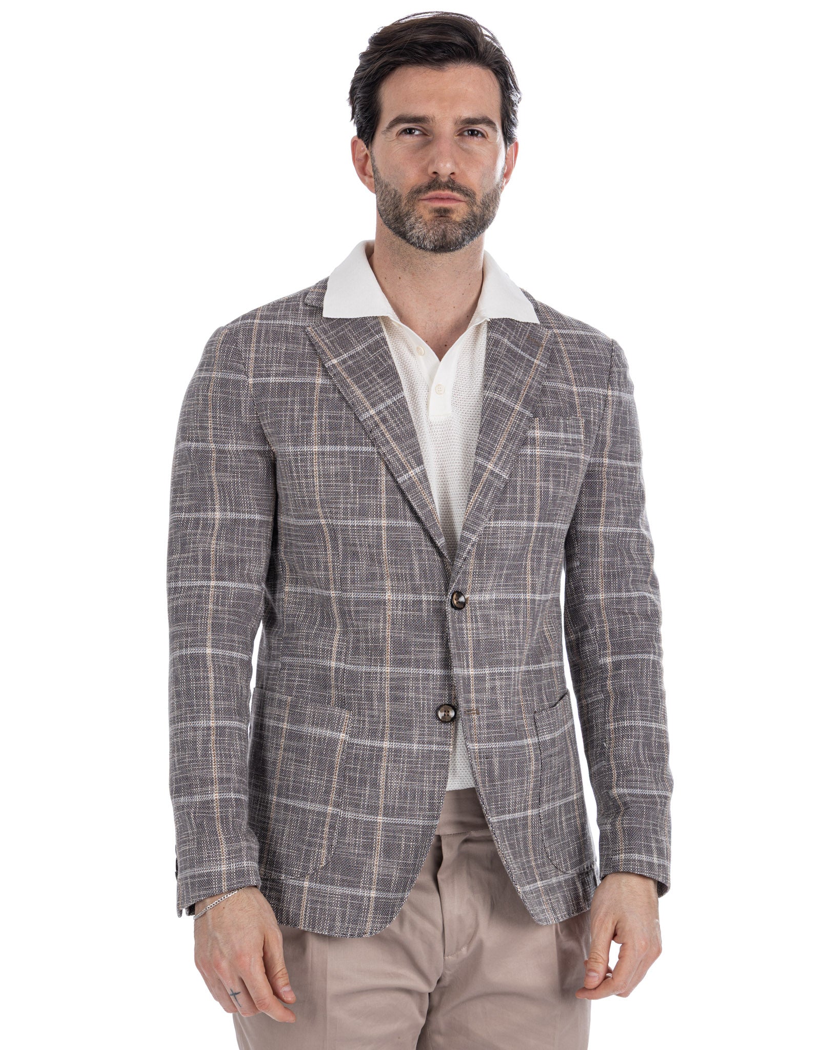 Sitka - Veste à carreaux beige à boutonnage simple