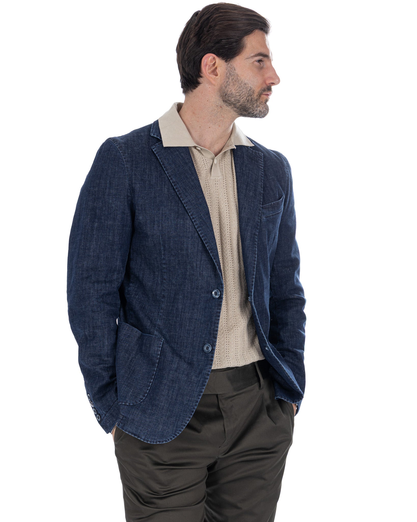 Spello - giacca monopetto in denim scuro