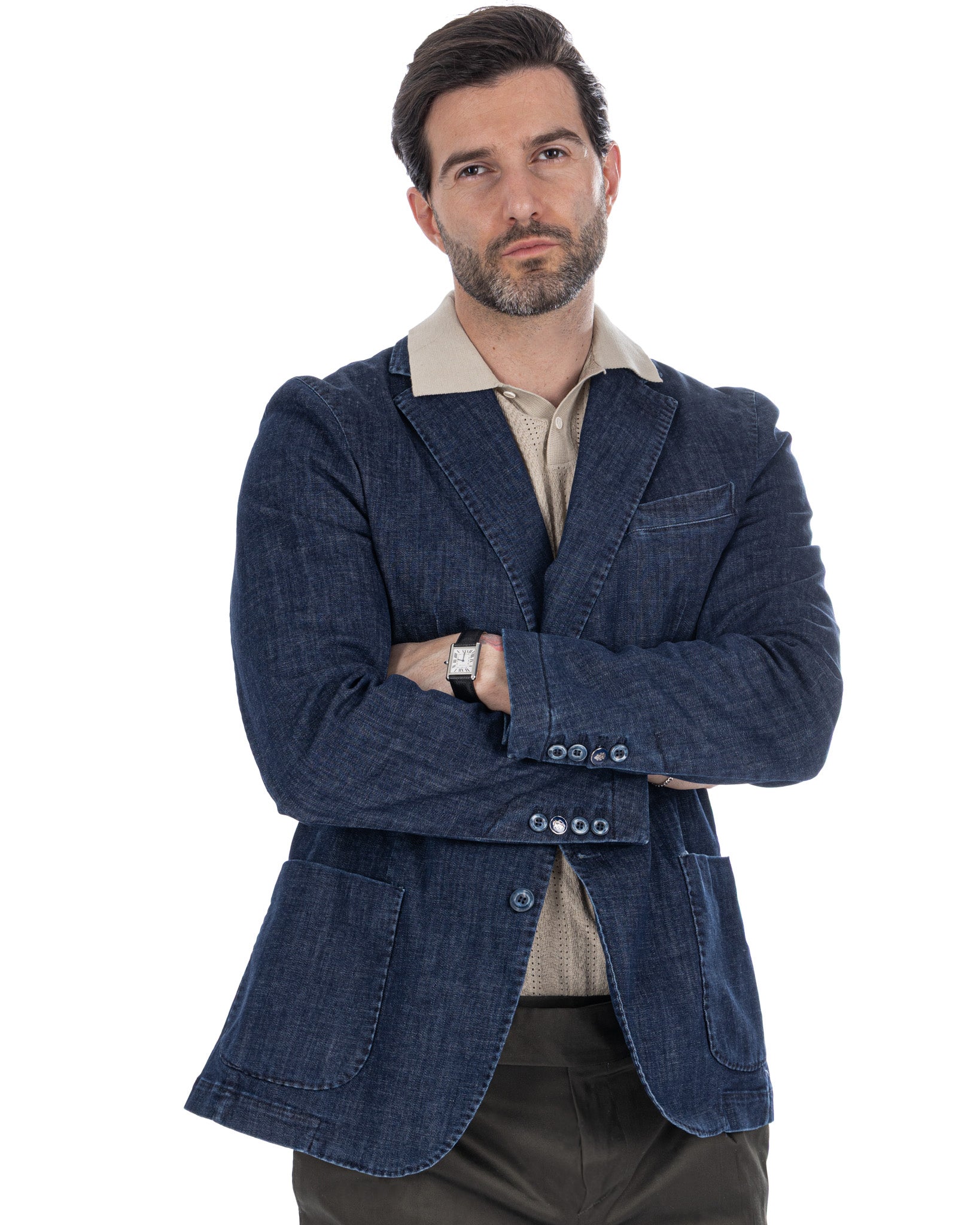 Spello - giacca monopetto in denim scuro