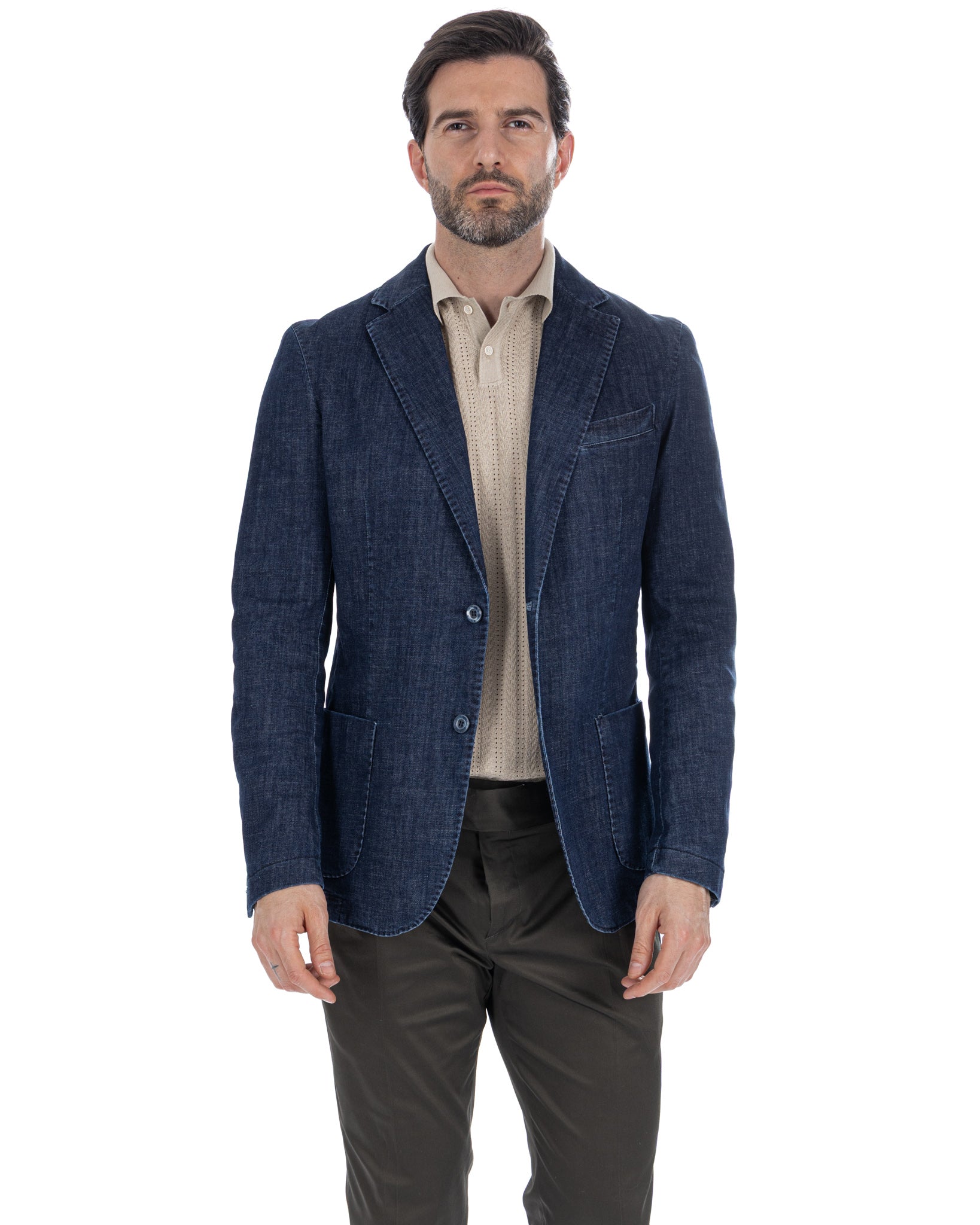 Spello - giacca monopetto in denim scuro