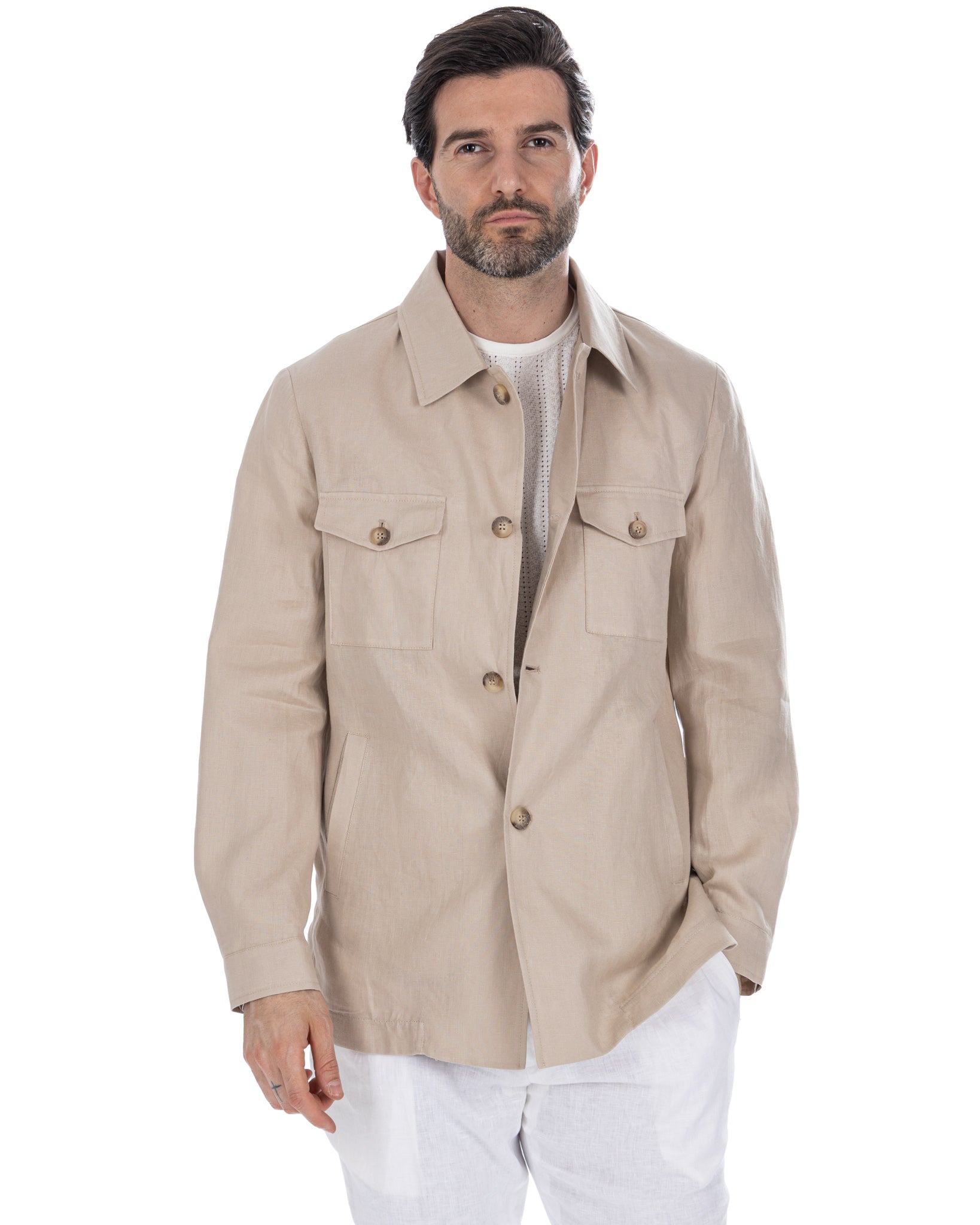 Offida - chaqueta de lino puro color cuerda