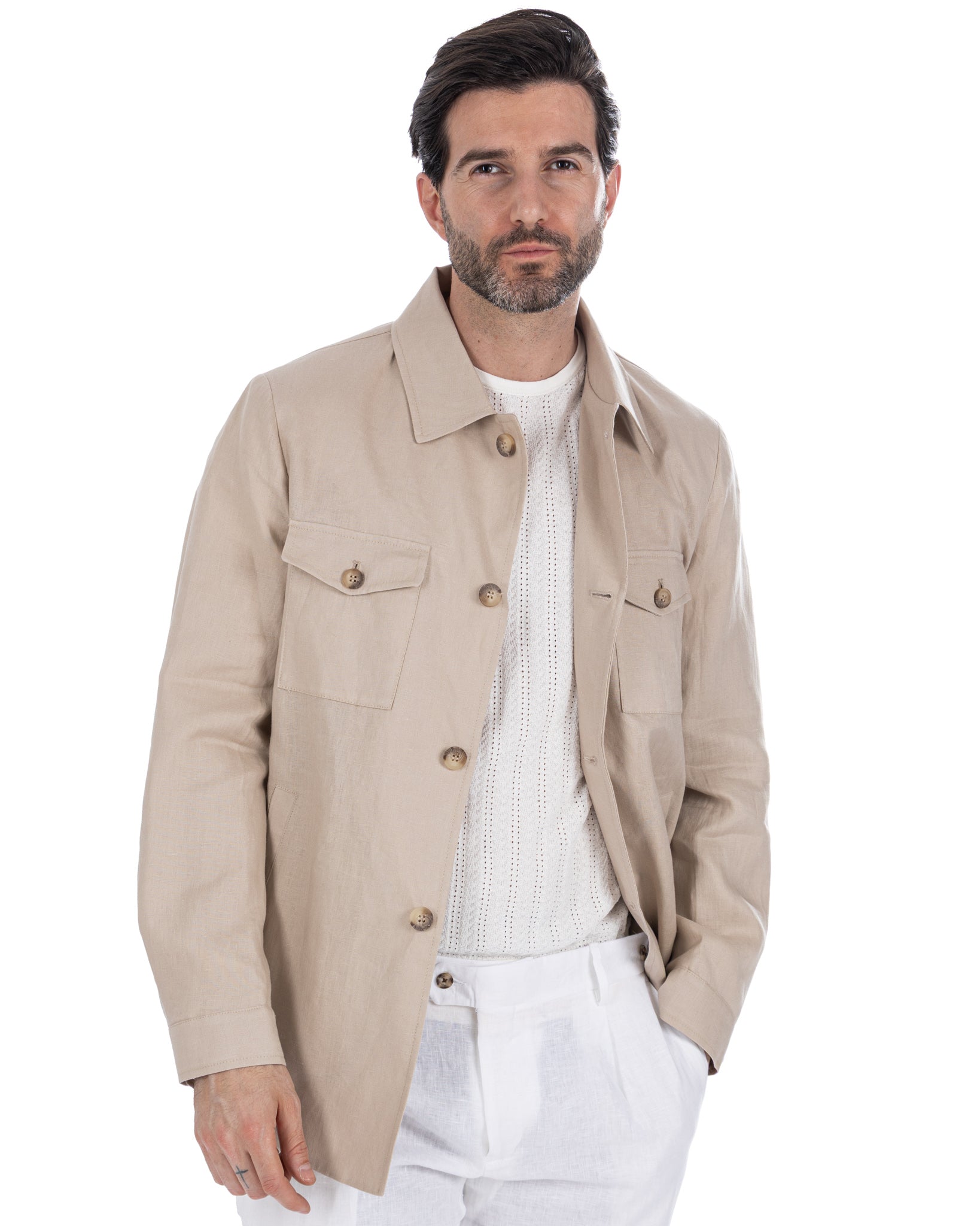 Offida - chaqueta de lino puro color cuerda