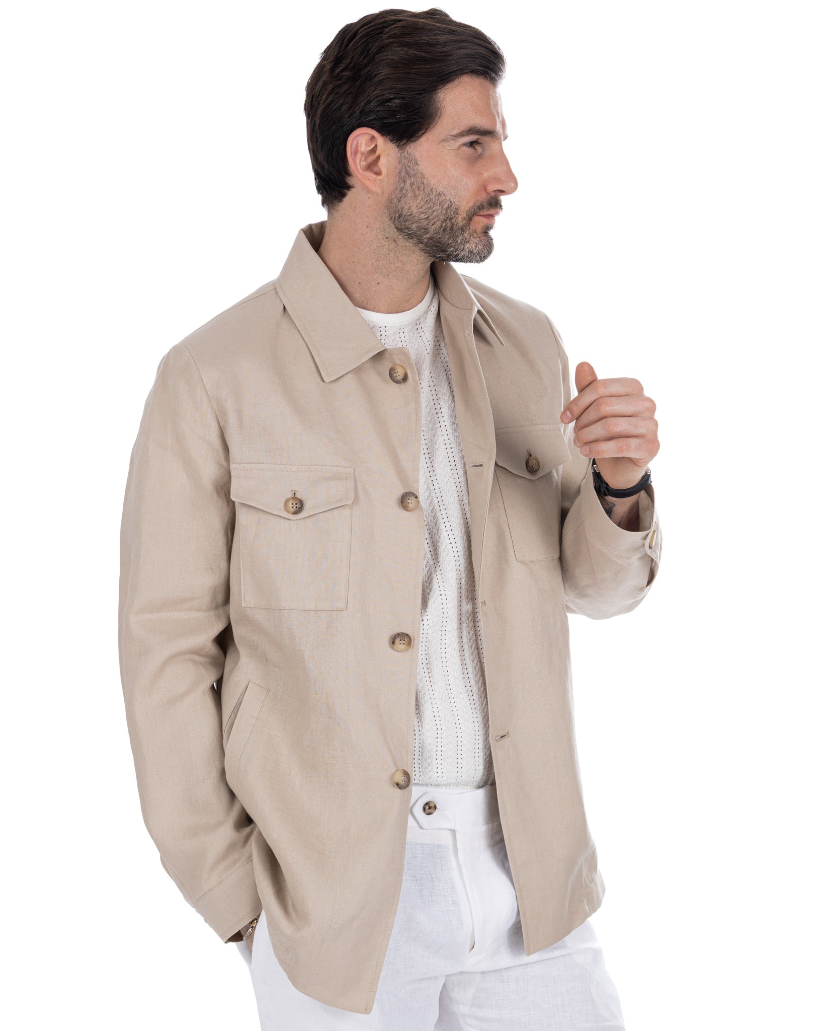 Offida - chaqueta de lino puro color cuerda