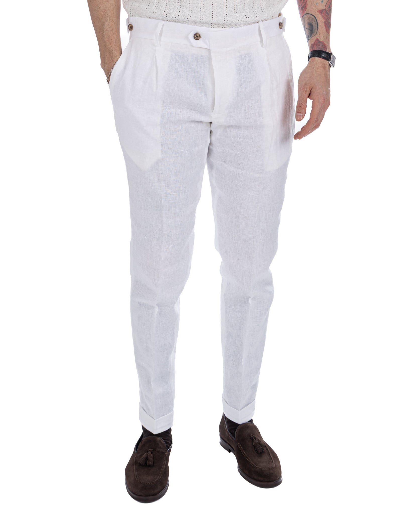 Lev - pure white linen trousers