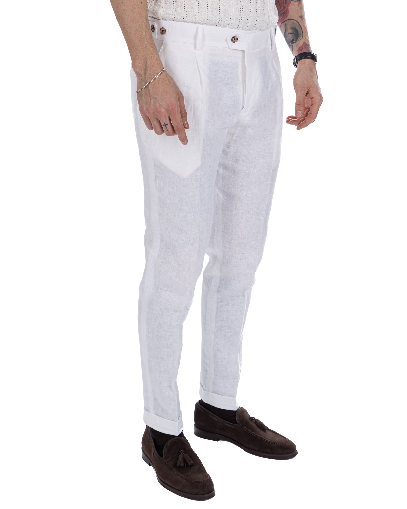 Lev - pure white linen trousers