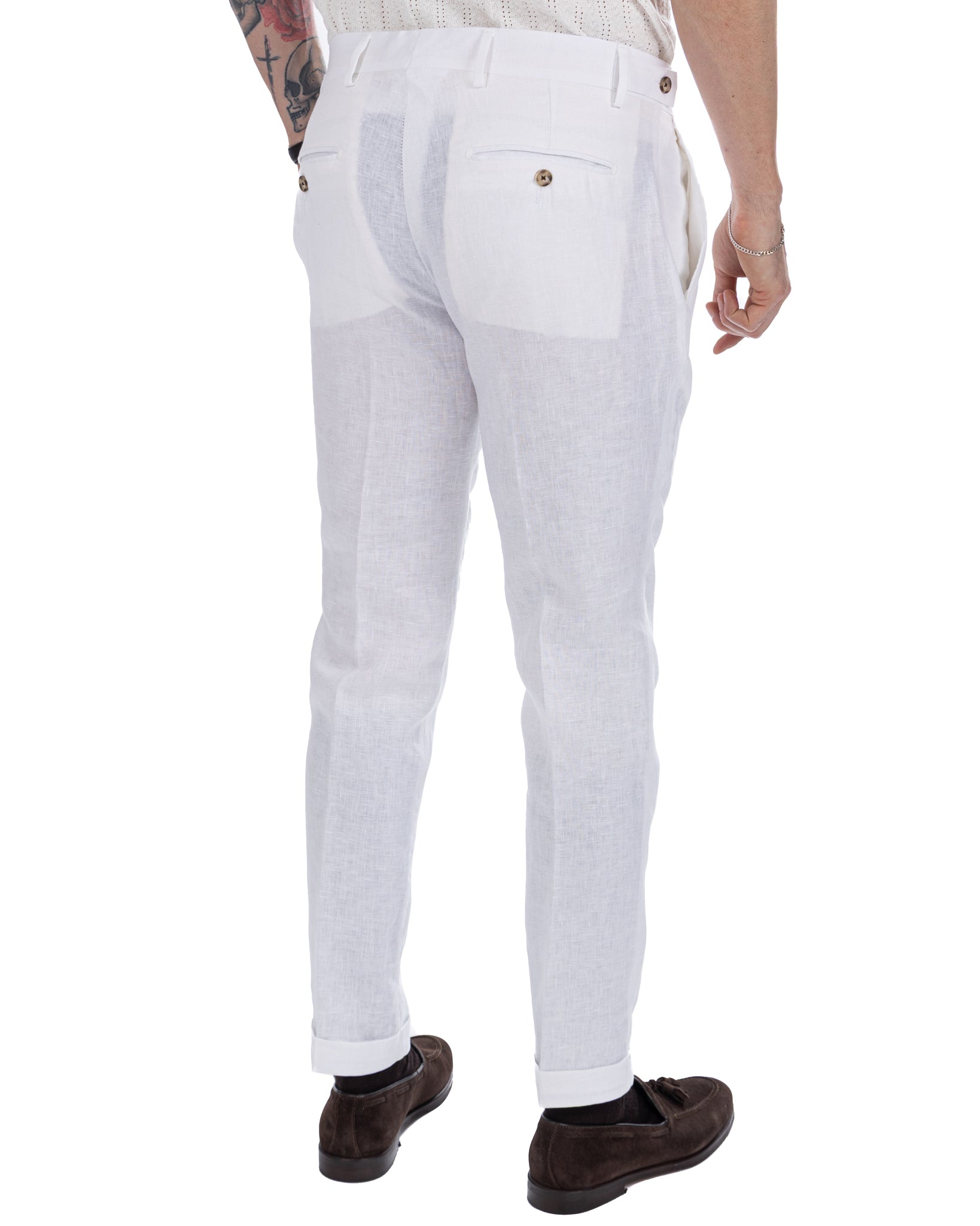 Lev - pure white linen trousers