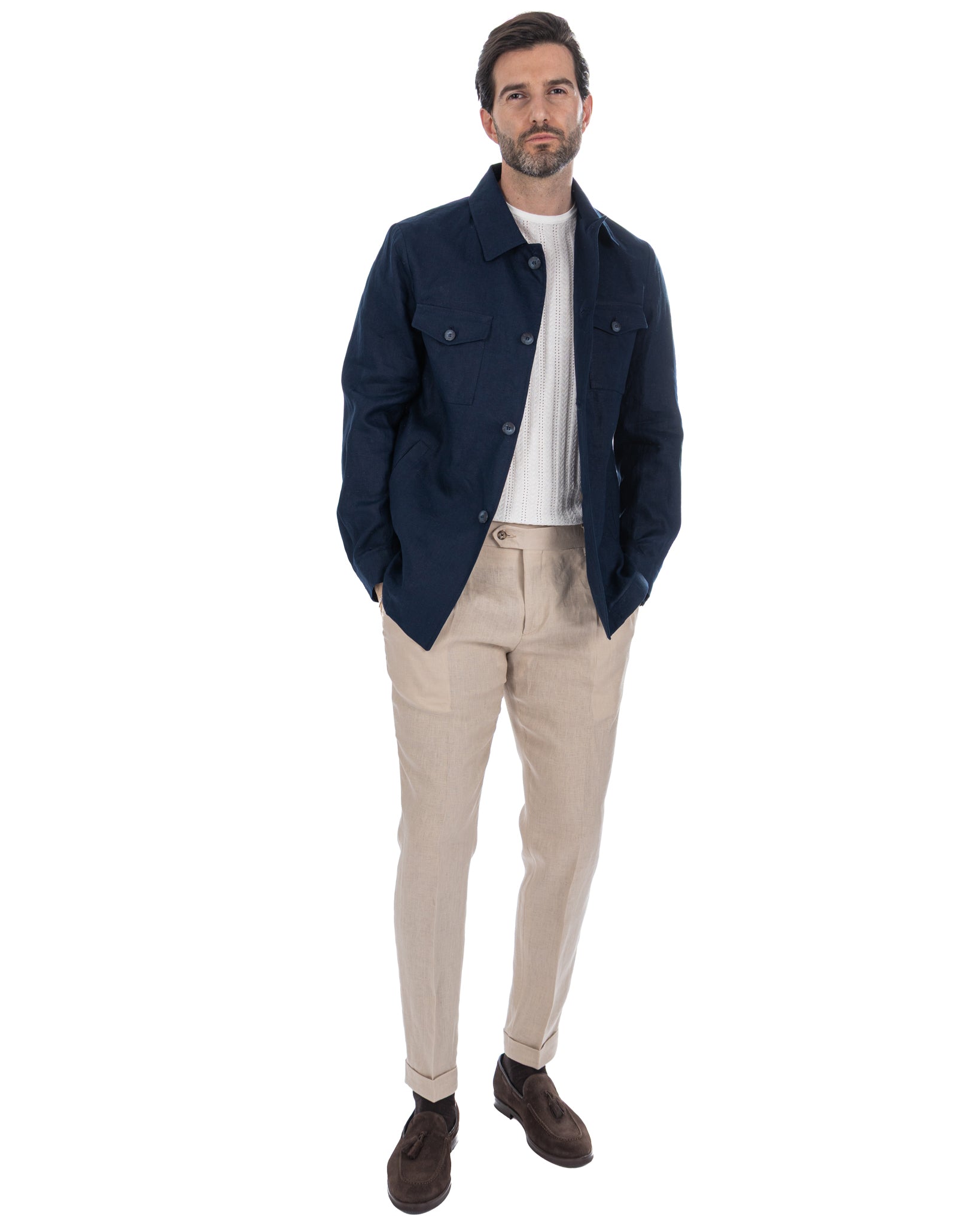 Offida - giacca in puro lino blu