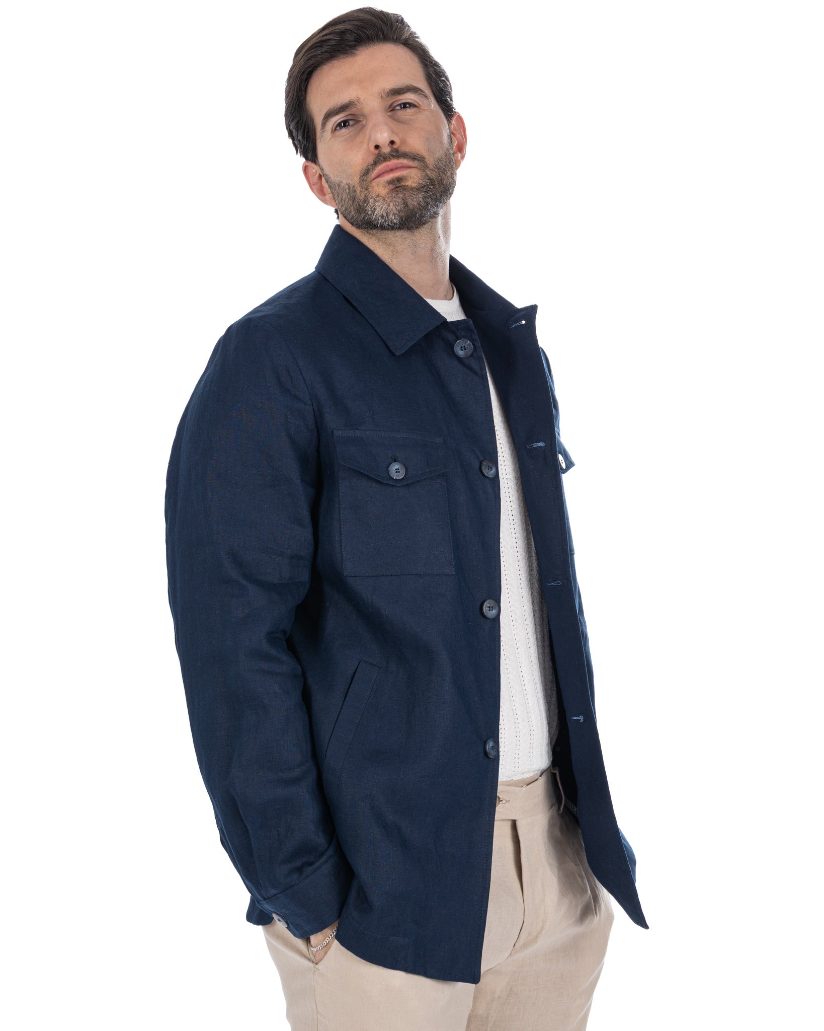 Offida - giacca in puro lino blu