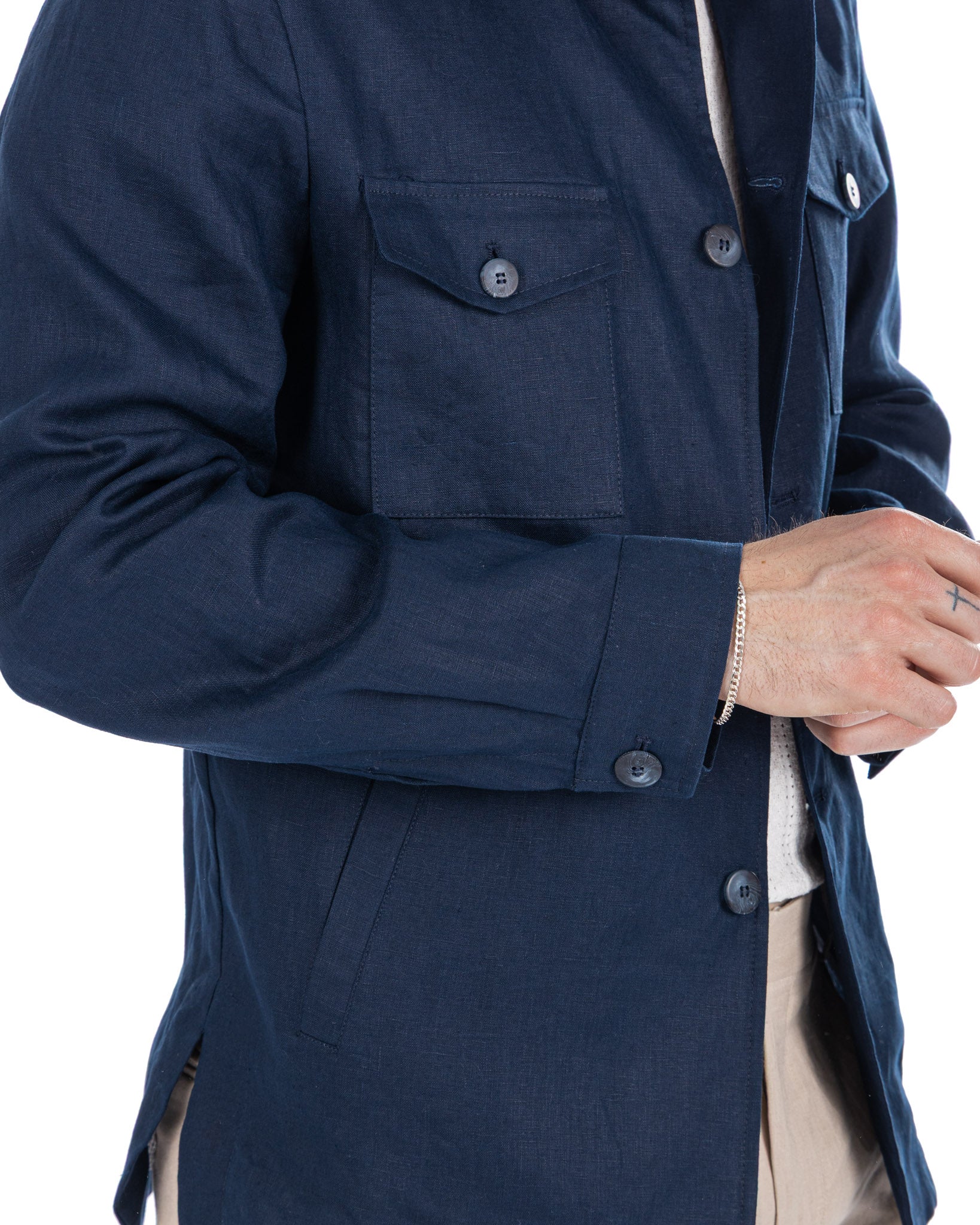 Offida - giacca in puro lino blu